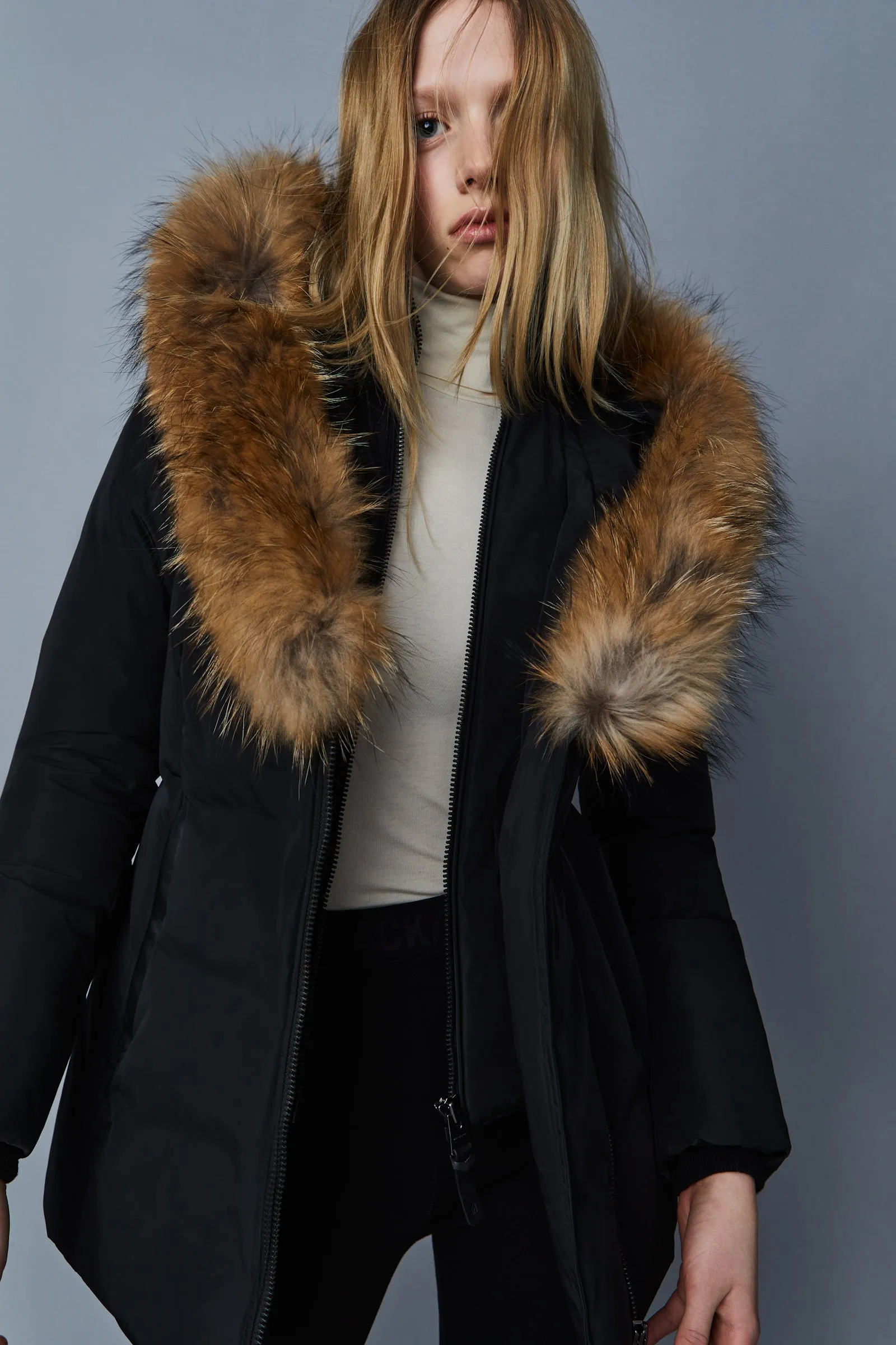 ADALI Down Coat With Natural Fur Signature Colla Black