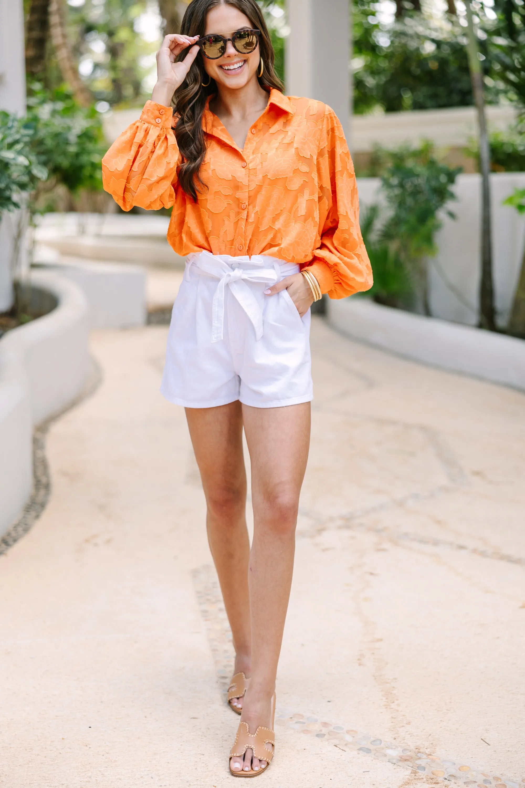 All In The Details Orange Textured Blouse