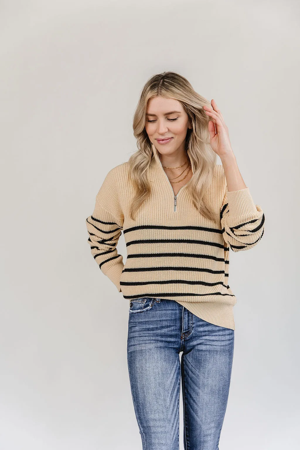 Ampersand Avenue - HalfZip Sweater Cream & Black Stripe