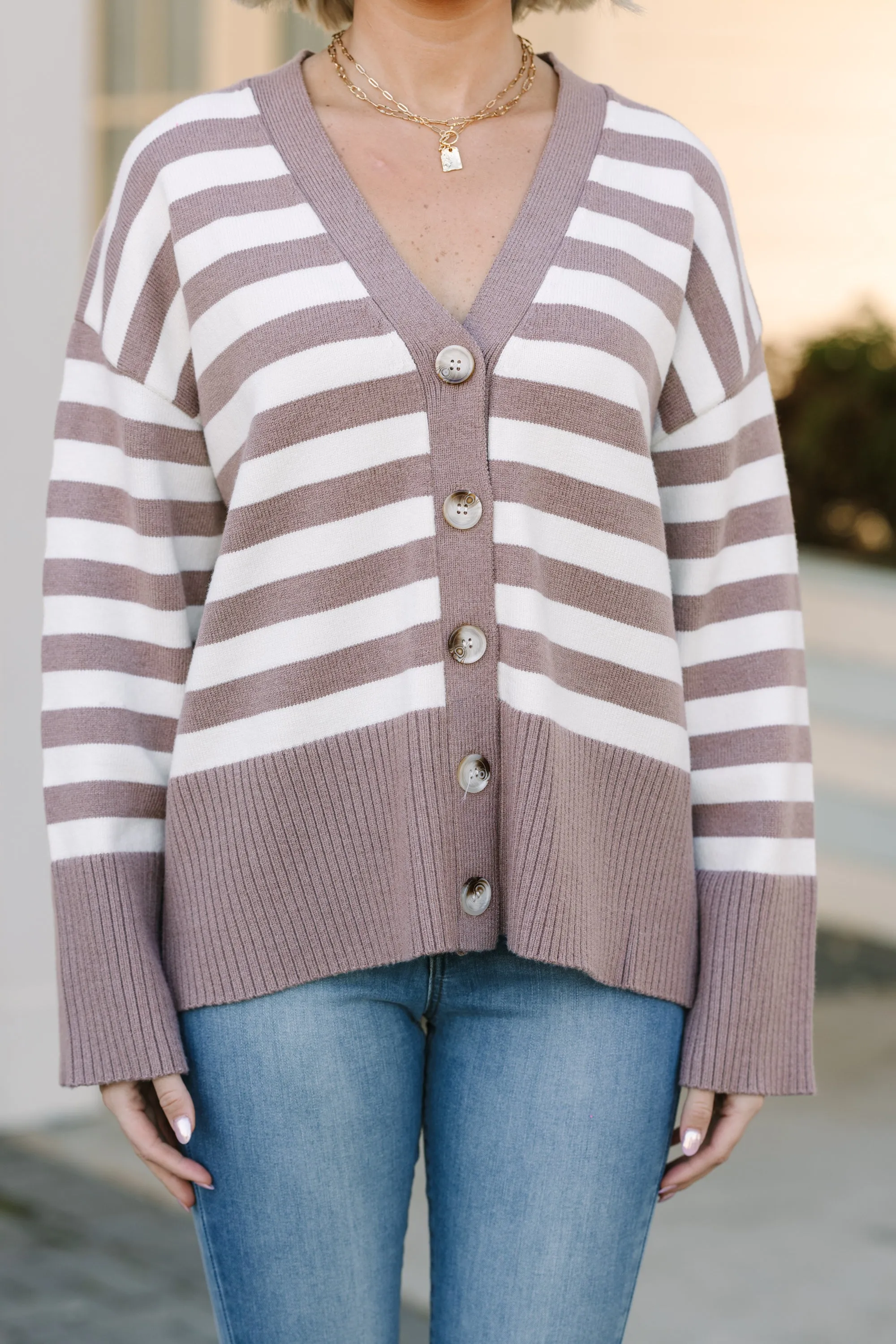 Believe In Me Mocha Brown Striped Cardigan