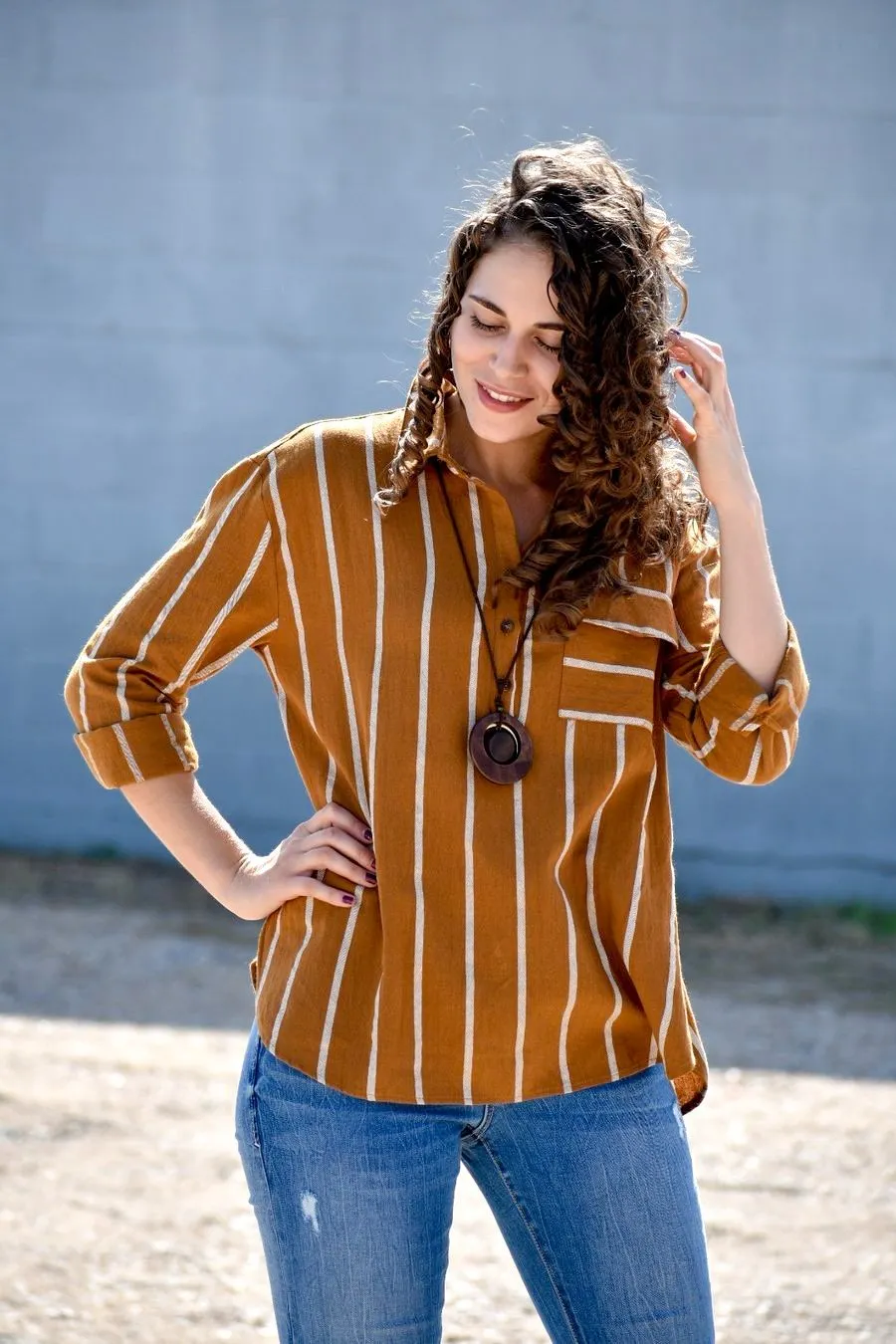 Beside You Mustard Yellow Striped Top