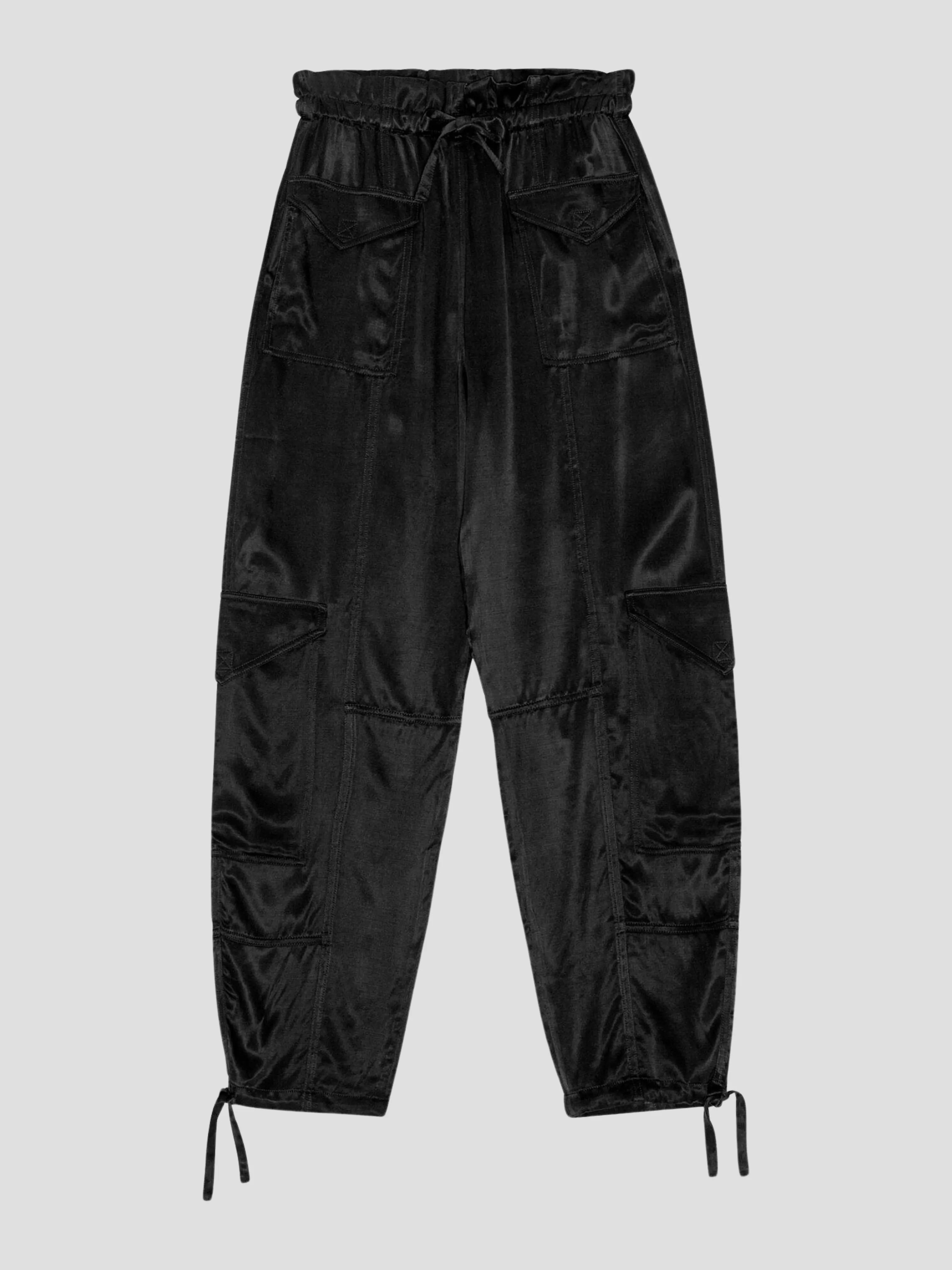 Black Washed Satin Pocket Pants