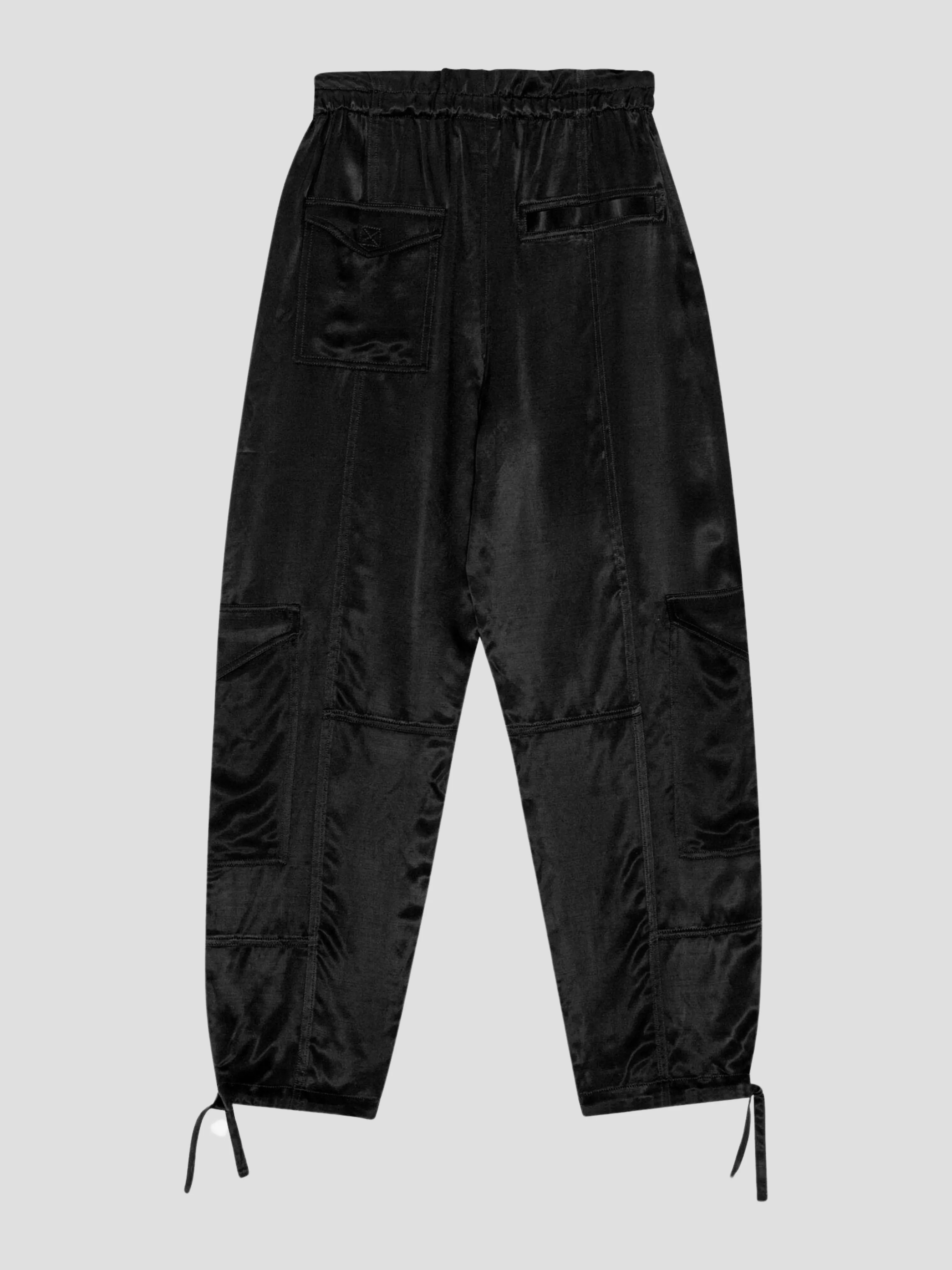 Black Washed Satin Pocket Pants