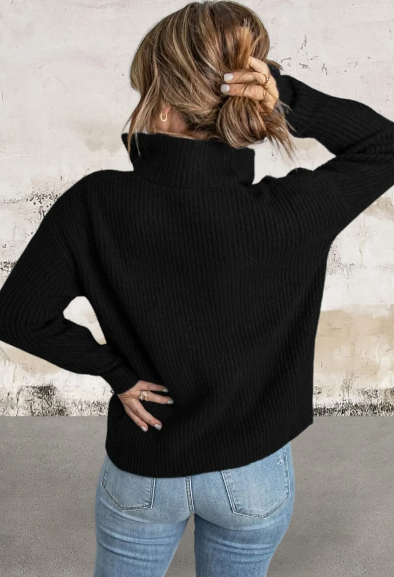 Black Zip Neck Knitted Sweater