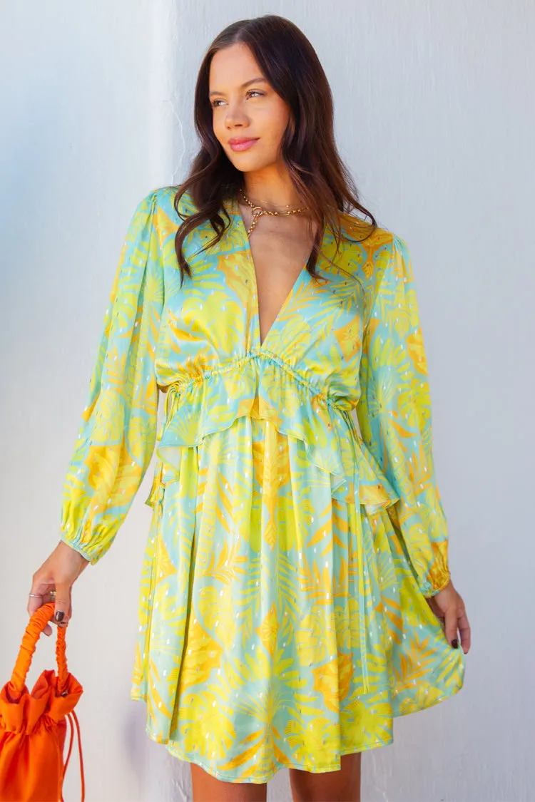 Blue Palm Mini Swirl Dress