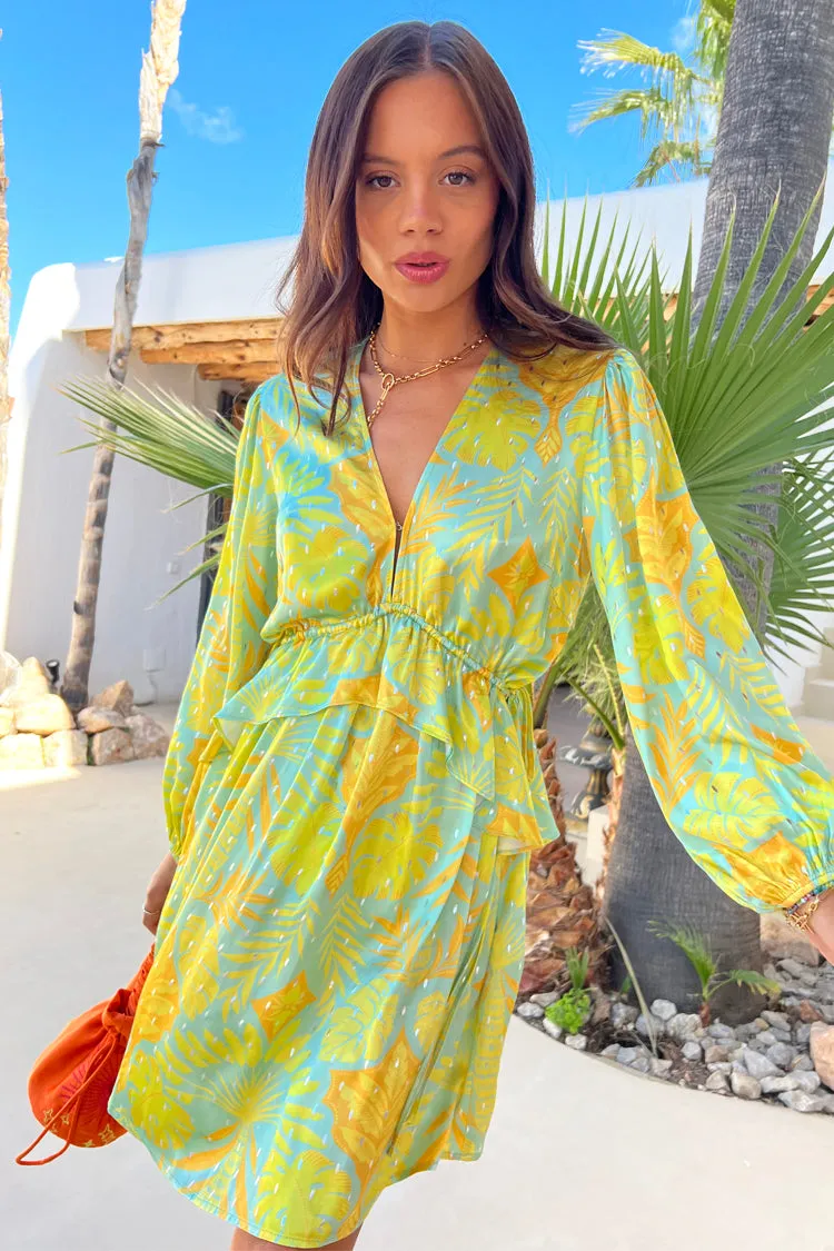 Blue Palm Mini Swirl Dress