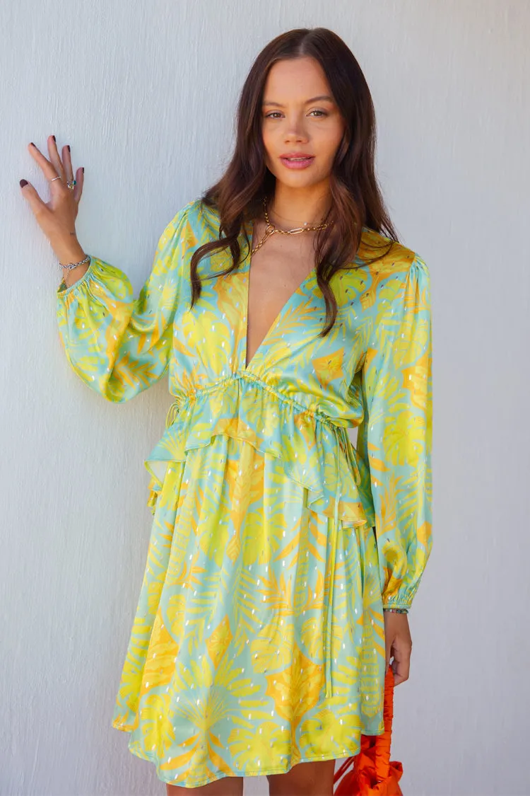 Blue Palm Mini Swirl Dress