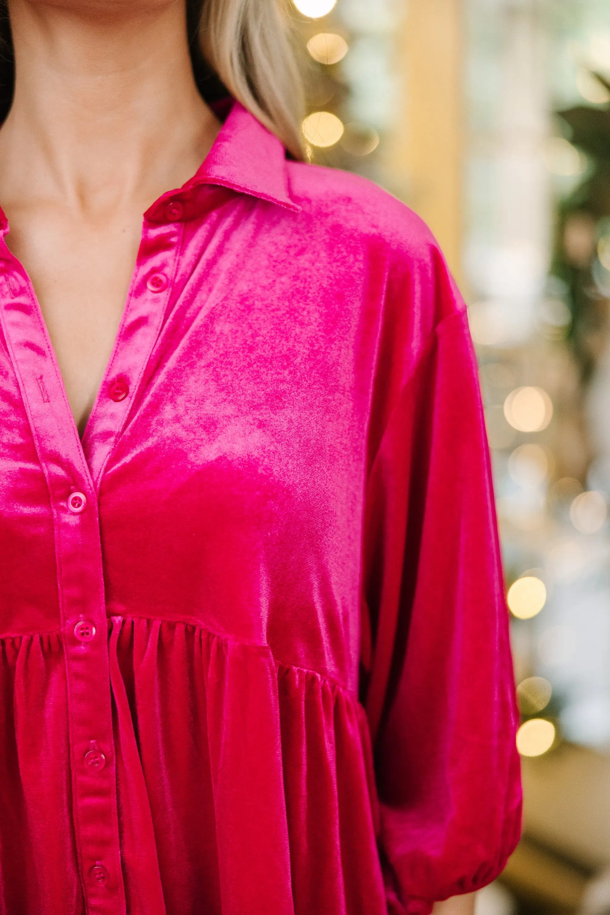 Bold Dreams Raspberry Pink Velvet Tunic