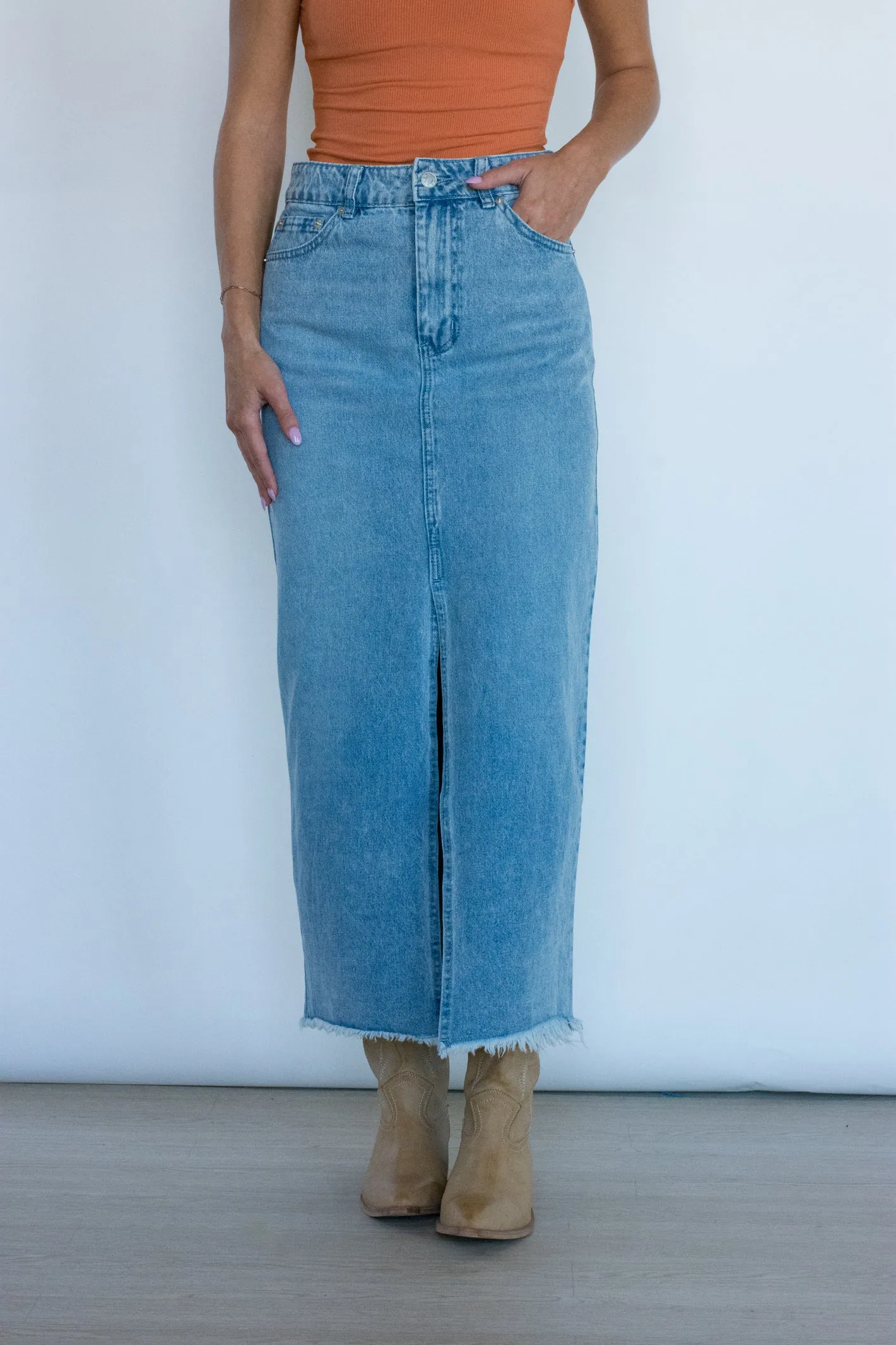 Chasing Dreams Denim Midi Skirt