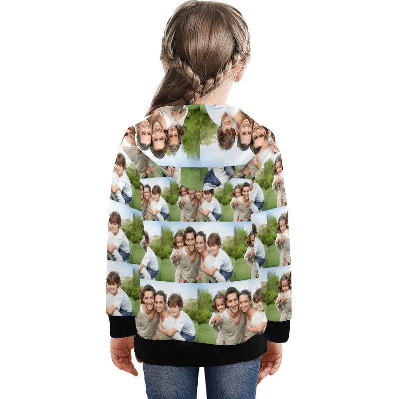 Custom Photo Stitching Kid's Long Sleeve Full Zip Hoodie for 2-15Y Personalized Hooded Loose Hoodie