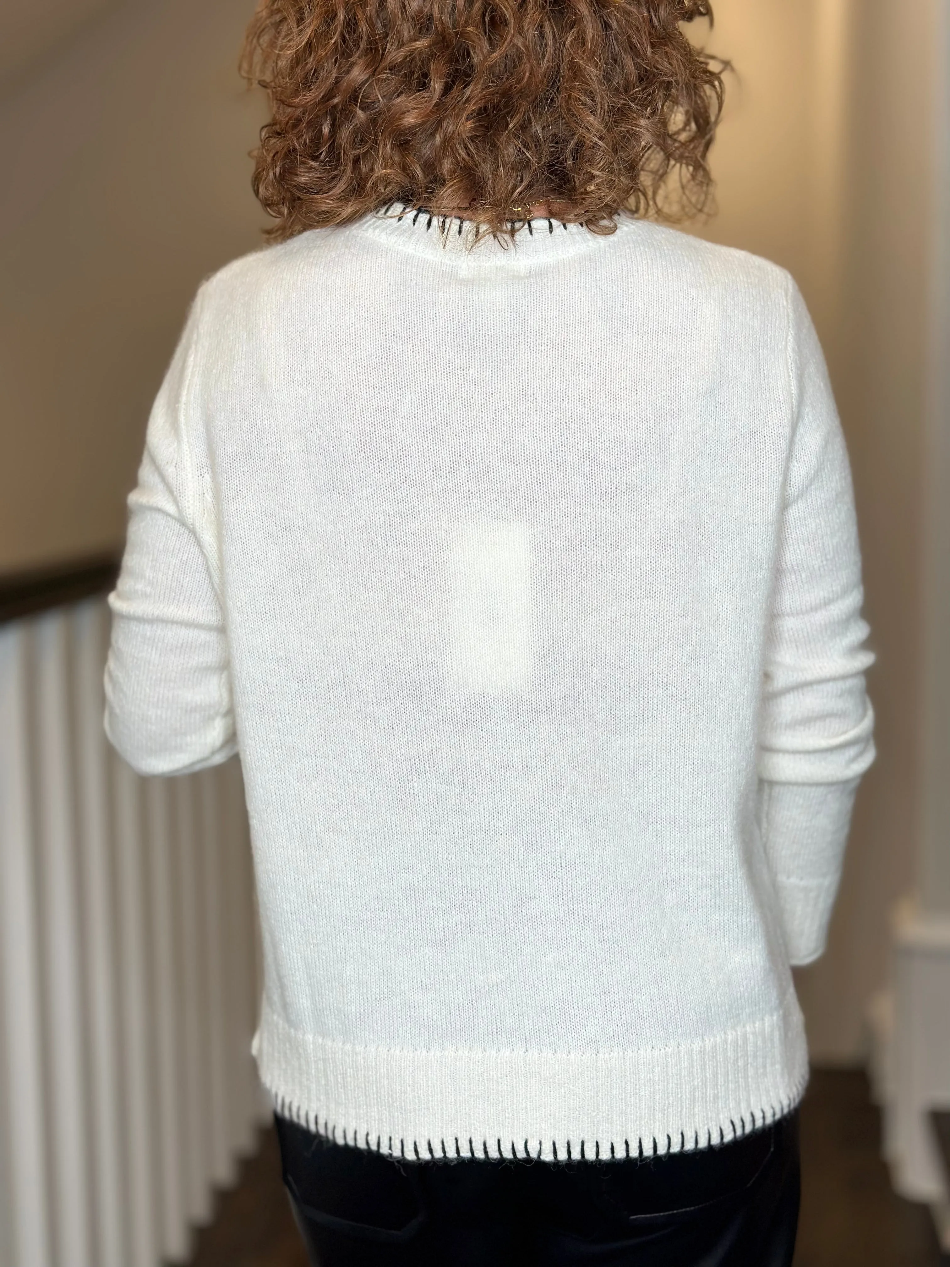 Dylan Everyday Blanket Stitch Sweater in White