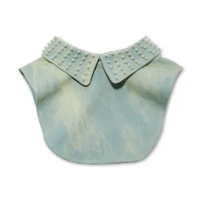 FADED DENIM PEARL EMBELLISHED COLLAR