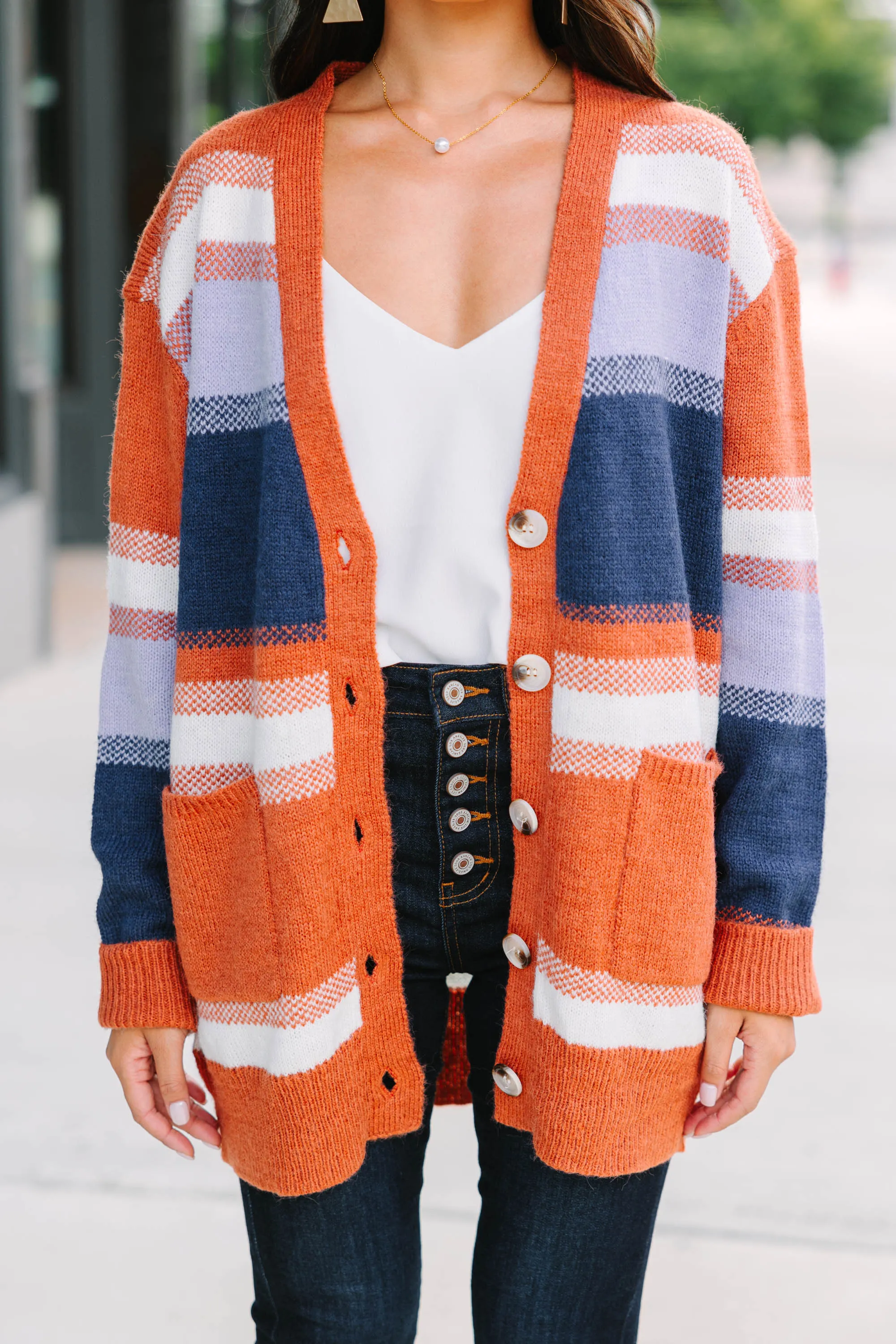 Fall For You Rust Orange Striped Cardigan