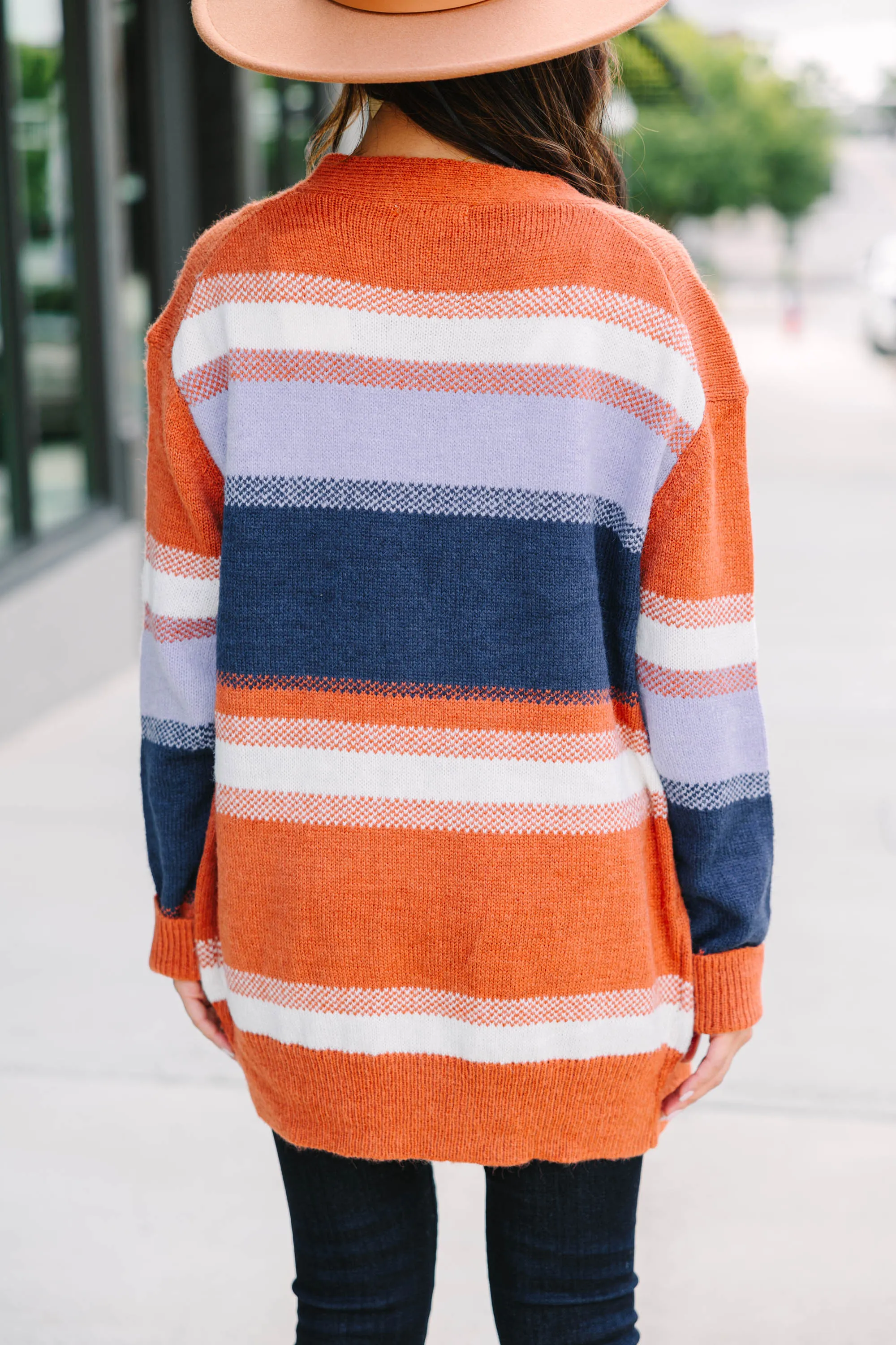 Fall For You Rust Orange Striped Cardigan