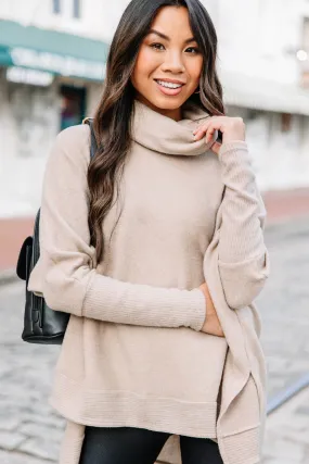 Feeling So Chipper Oatmeal Brown Cowl Neck Sweater