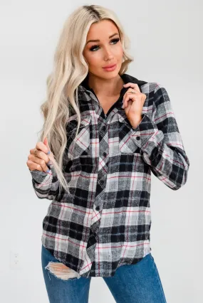 Flannel Hoodie: Ivory/Red Plaid