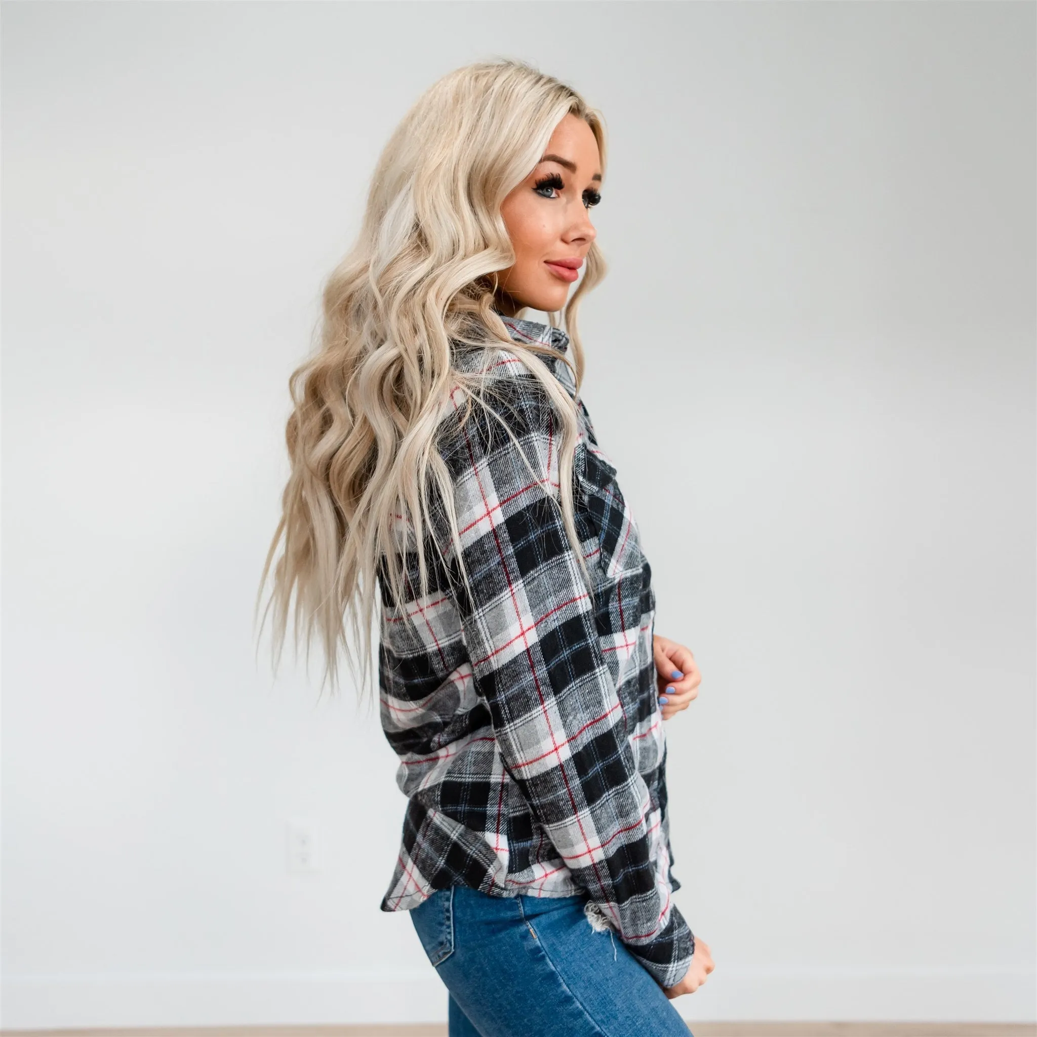 Flannel Hoodie: Ivory/Red Plaid