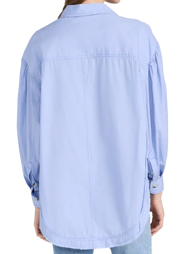 Free People Blue Cotton Happy Hour oversize Shirt UK M