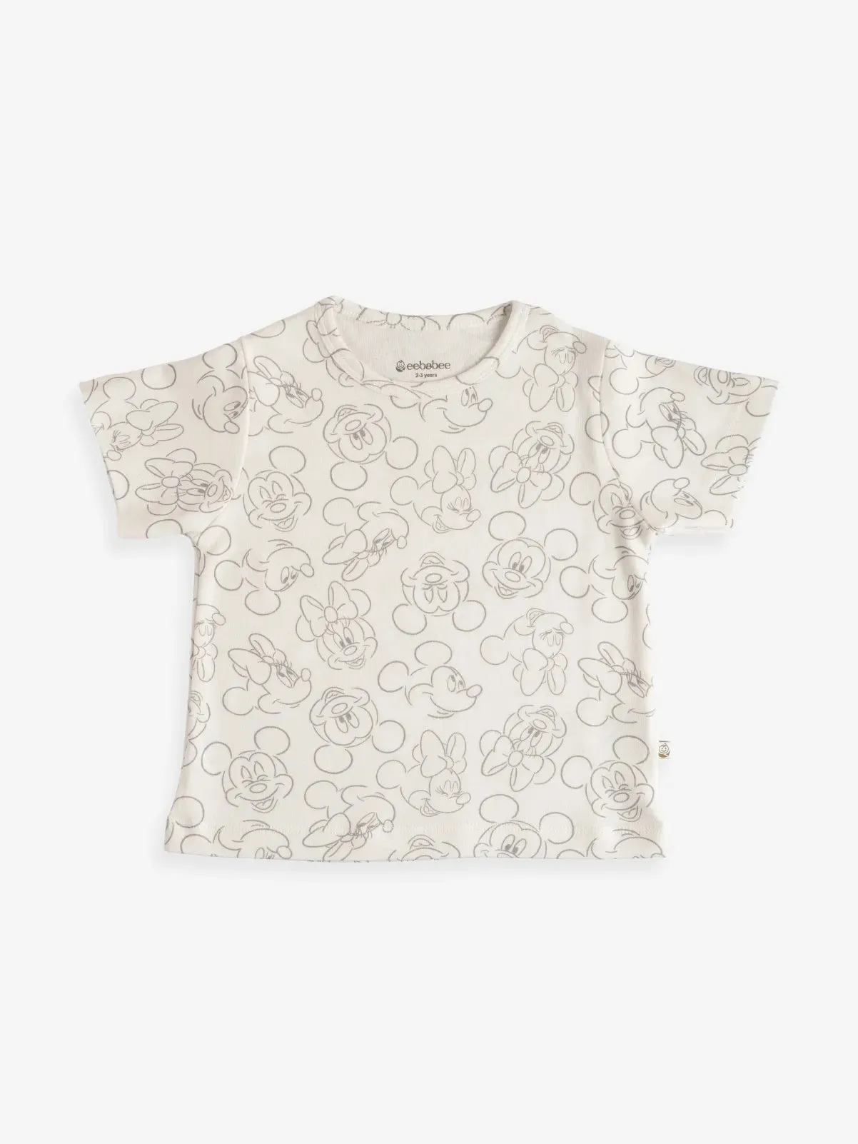 Half sleeve mickey mouse pattern in cream t-shirt & shorts  for baby