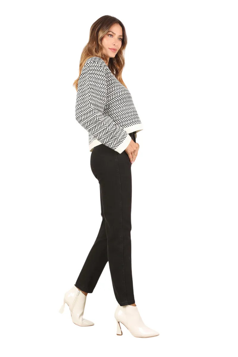 Herringbone Pattern Crew Neck Sweater