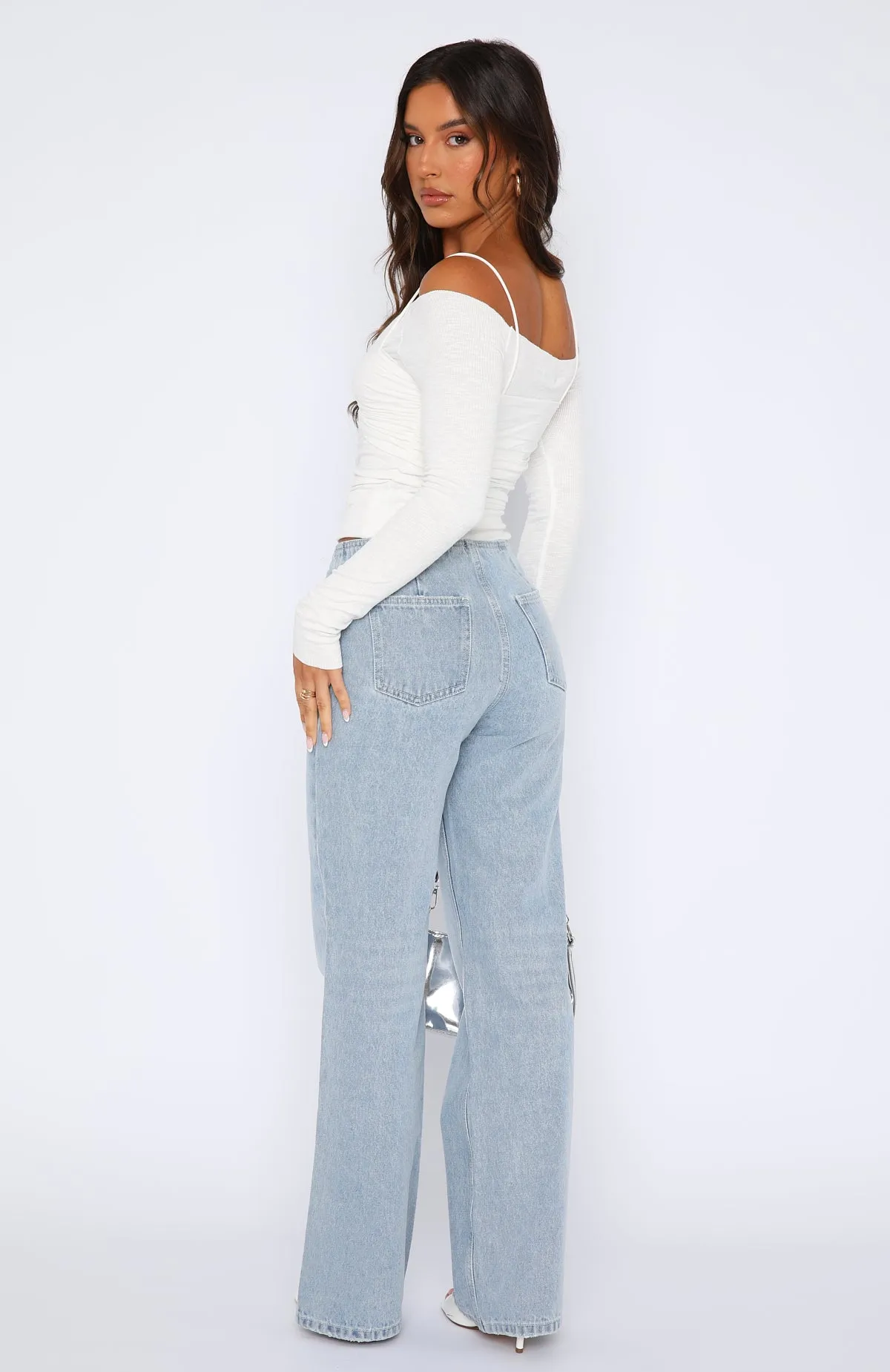 In Heaven Mid Rise Straight Leg Jeans Light Blue Wash