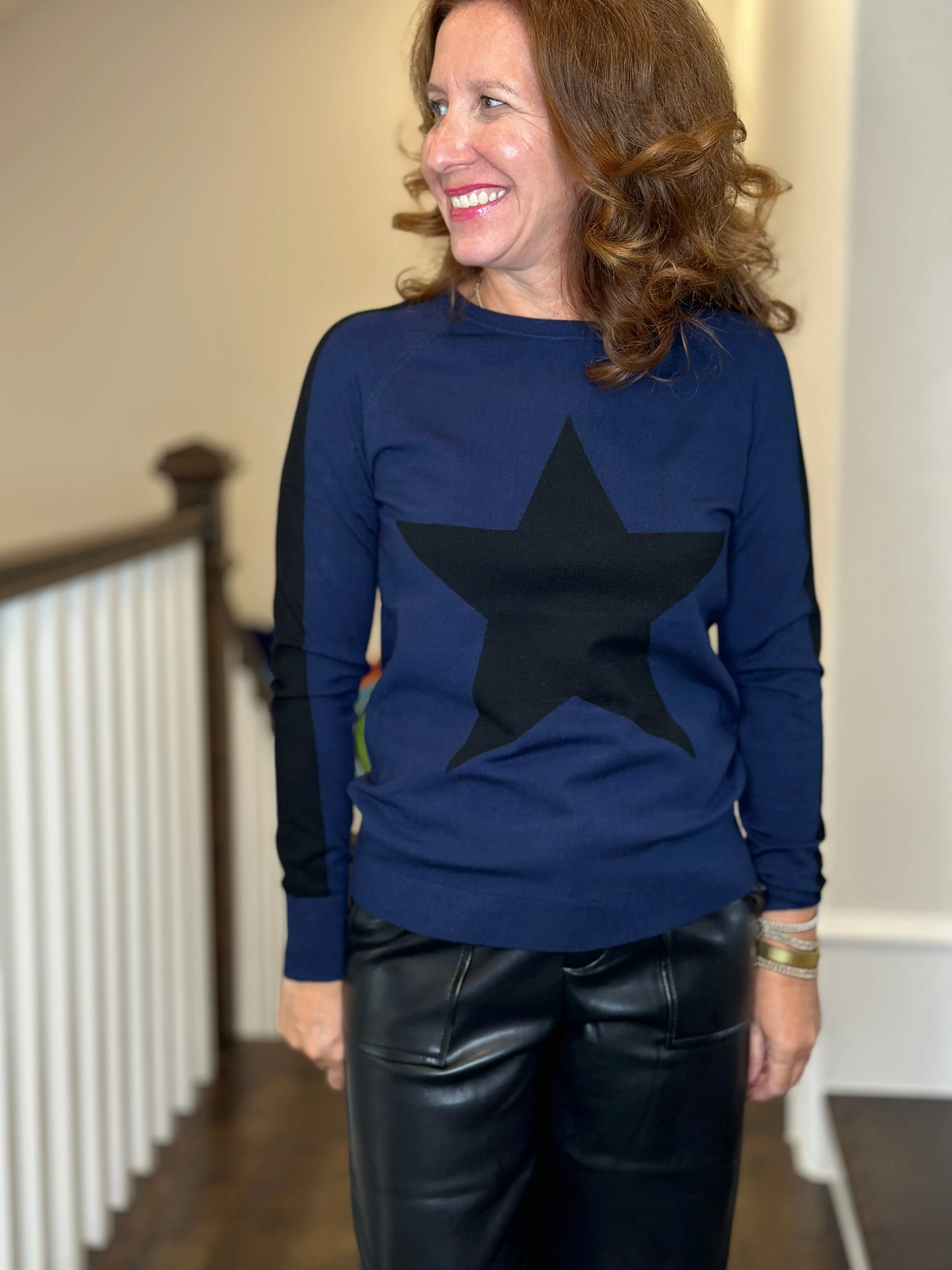 J Society Star Crew Neck in Navy & Black