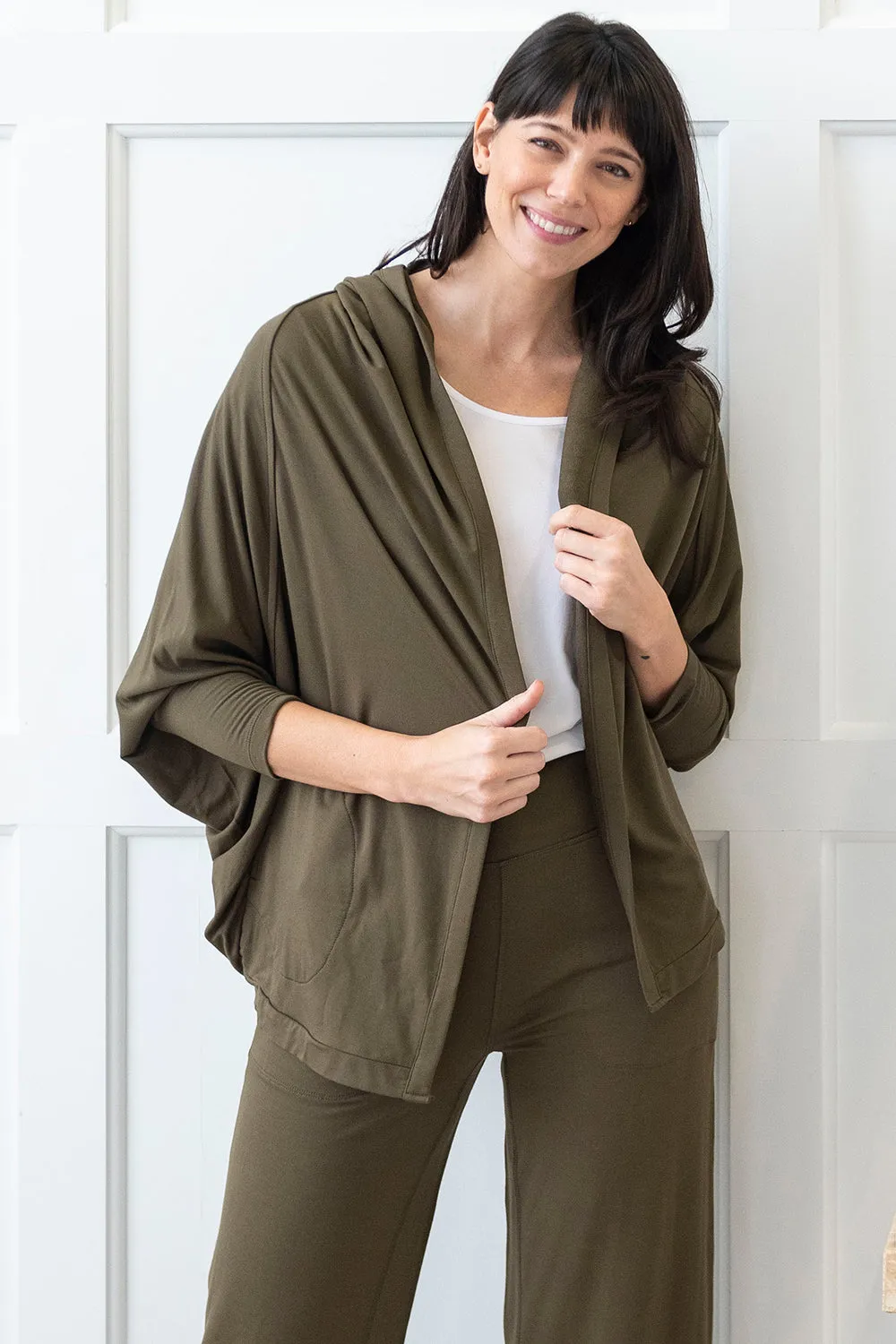 Jaime Bamboo Hoodie Cardigan - Deep Olive