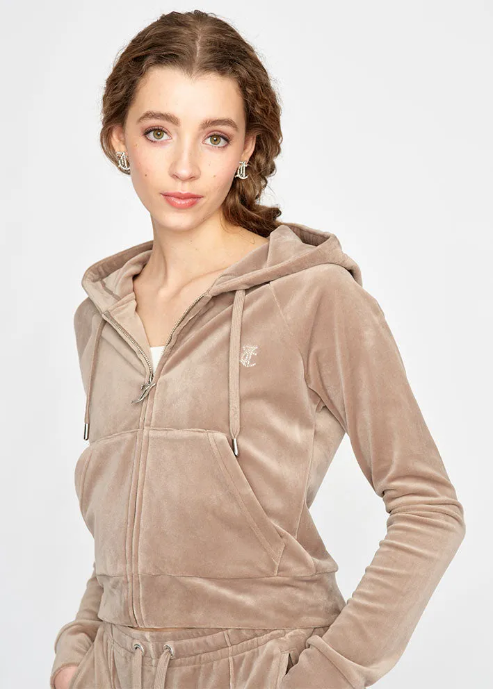 Juicy Couture Madison Diamante Velour Hoodie - Fungi