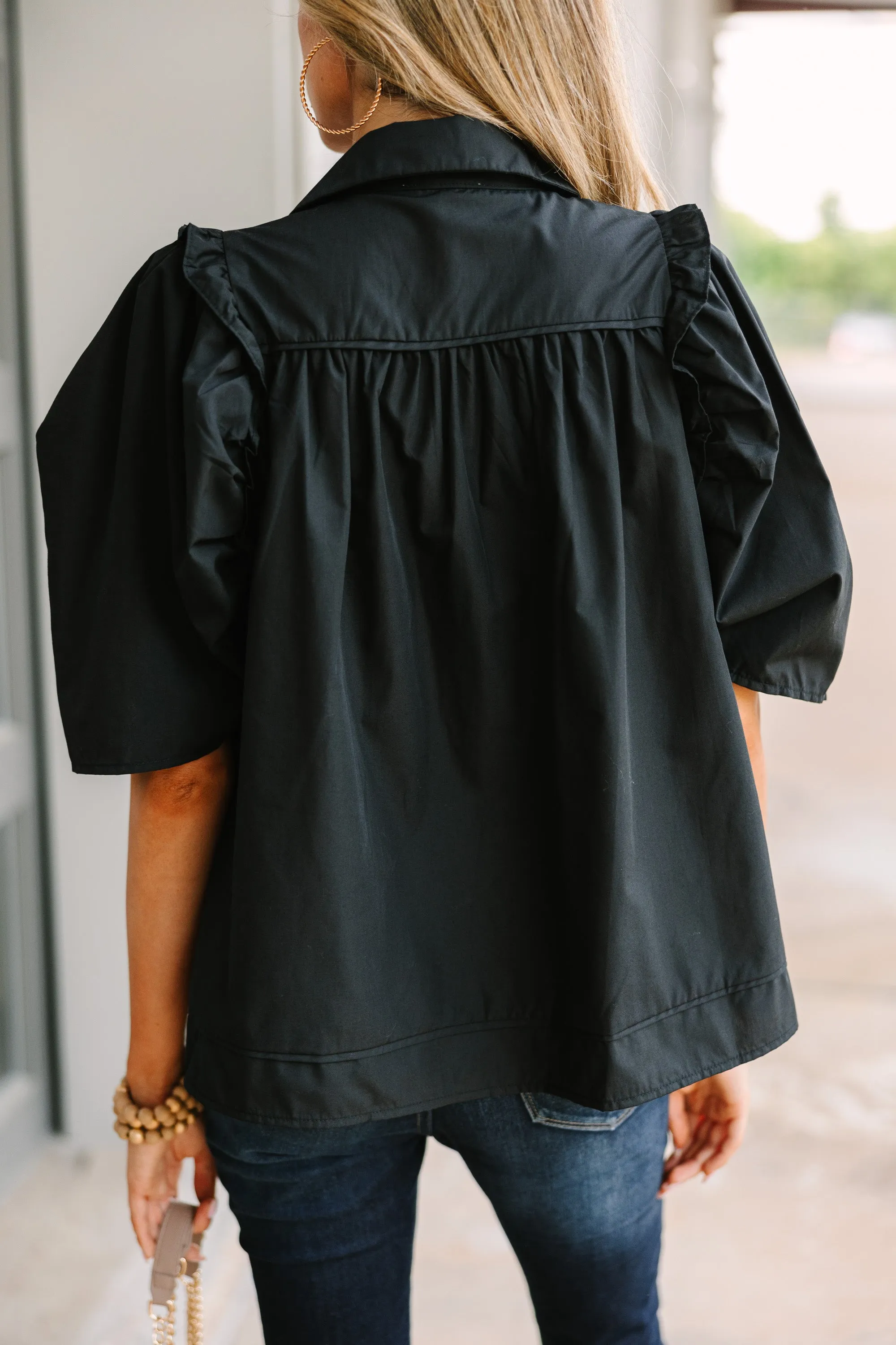 Know You Better Black Puff Sleeve Blouse