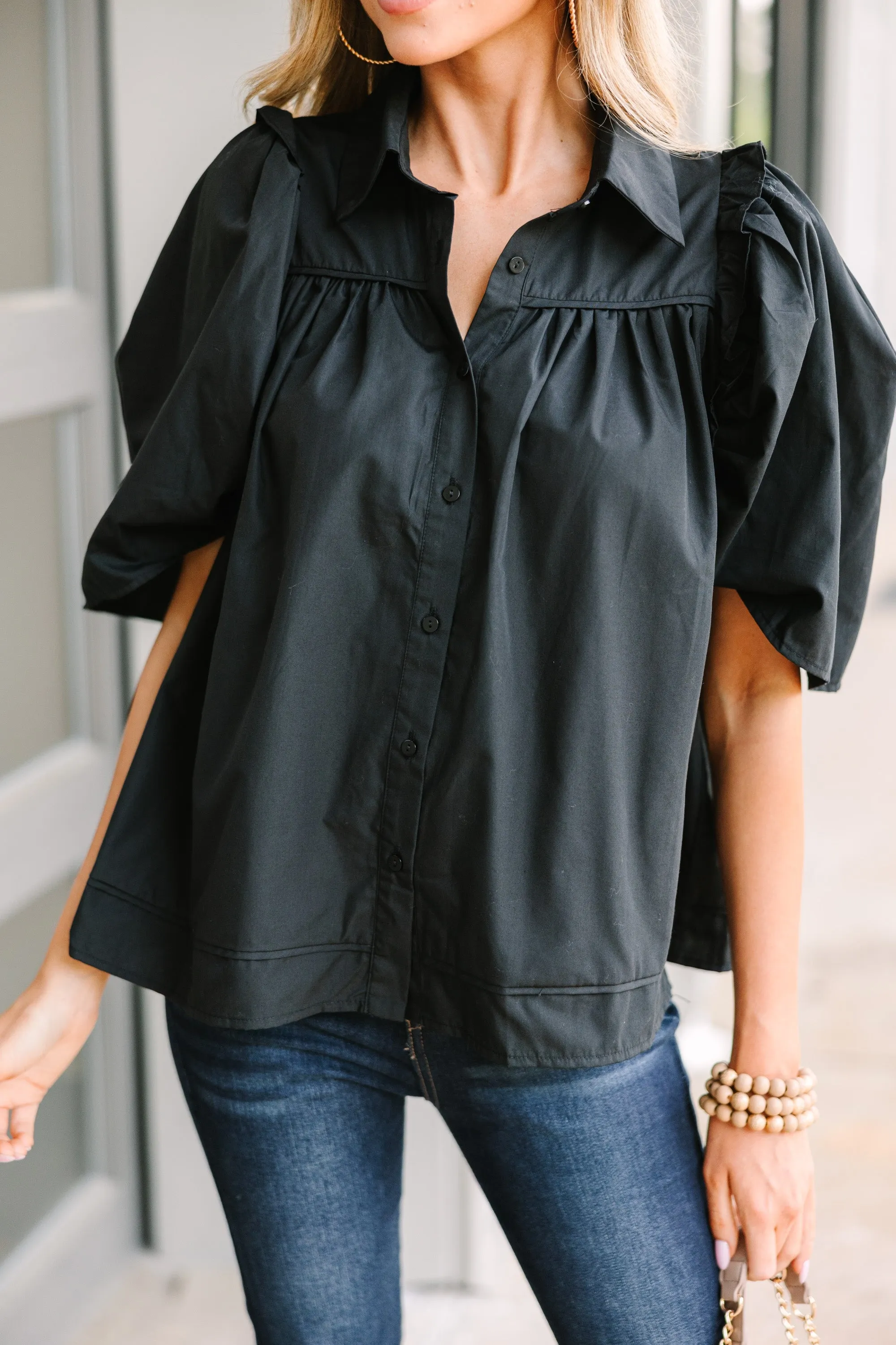 Know You Better Black Puff Sleeve Blouse