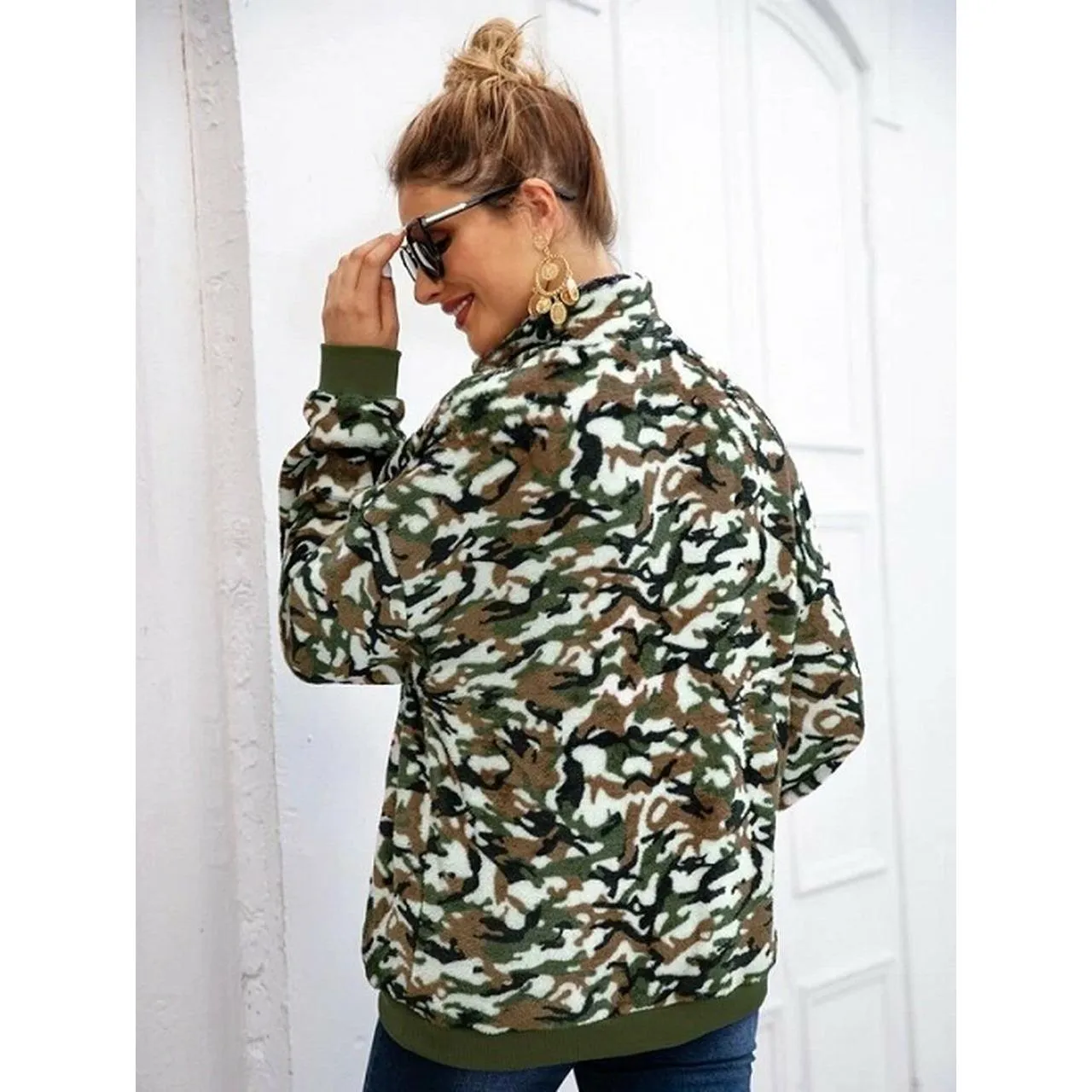 Long sleeve camo kangaroo pocket sweatshirt