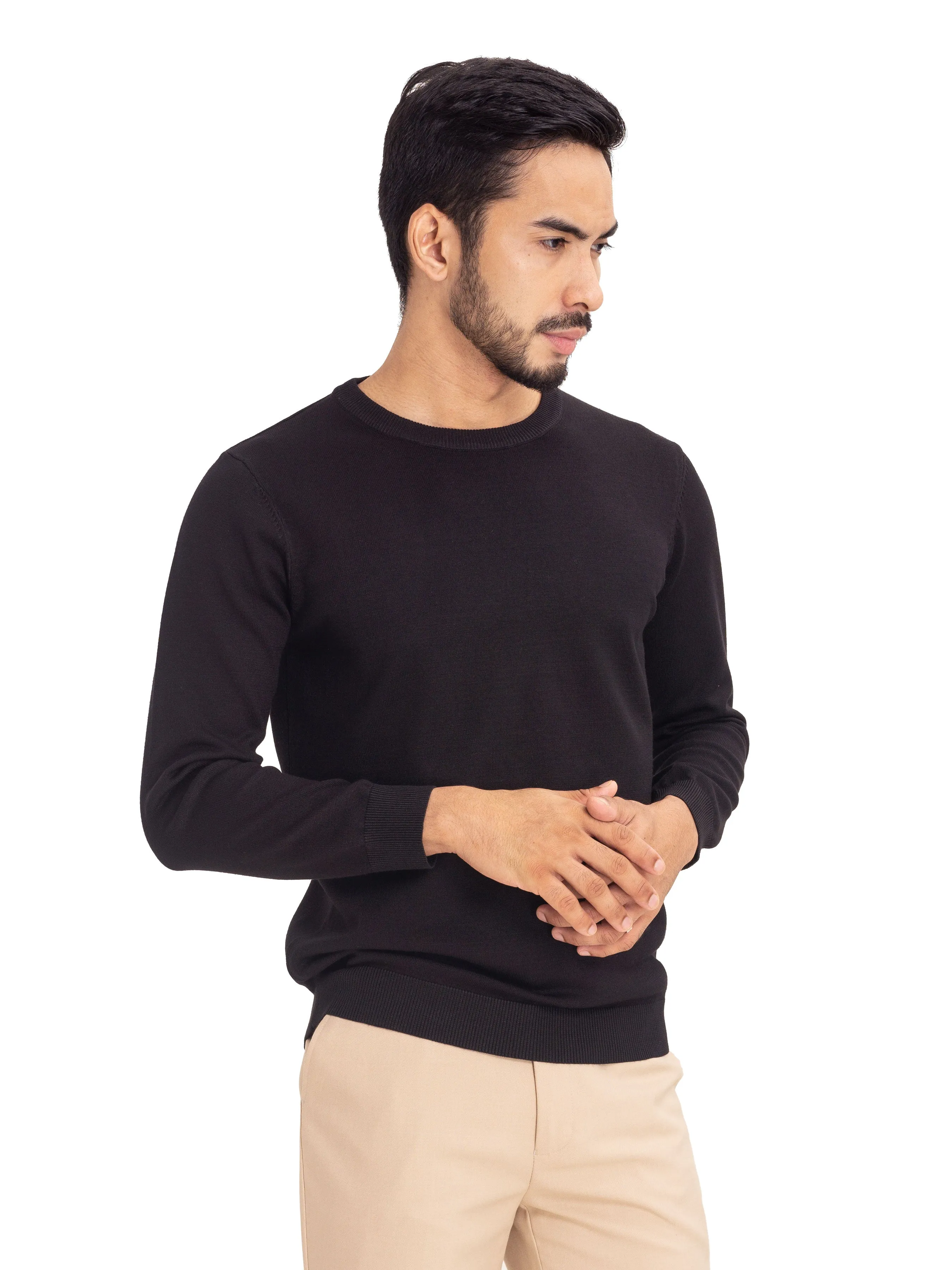 Long Sleeve Crew Neck Sweater - Black