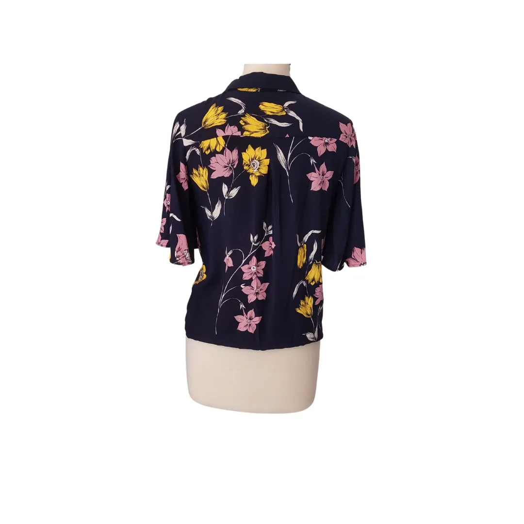 Mango Black Floral Print Short-sleeves Collared Shirt | Gently Used |