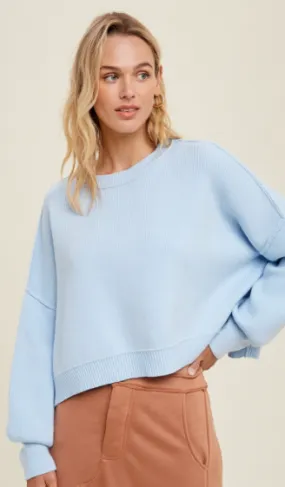 Manon Cropped Sweater in Sky Blue