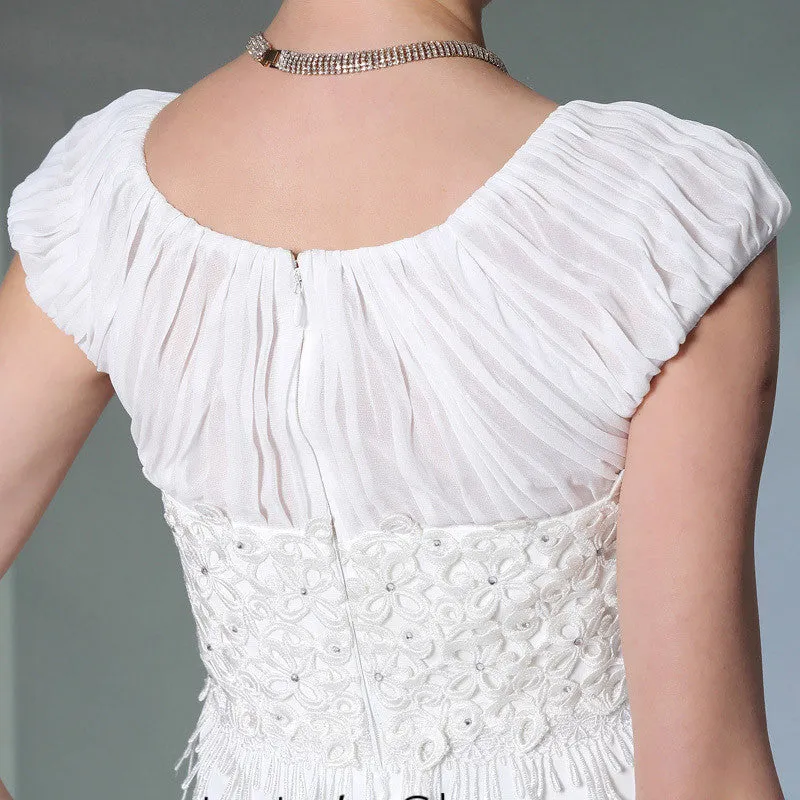 Modest Ivory Cap Sleeves Formal Prom Evening Dress DQ830952