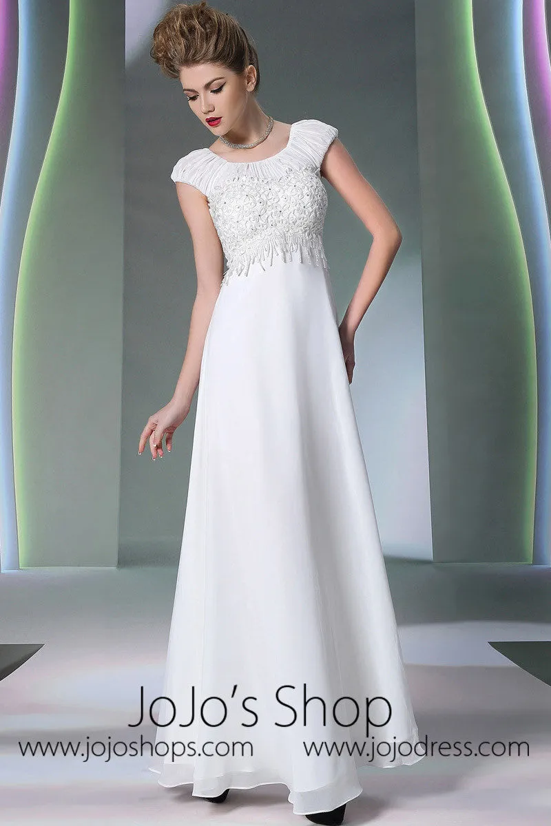 Modest Ivory Cap Sleeves Formal Prom Evening Dress DQ830952