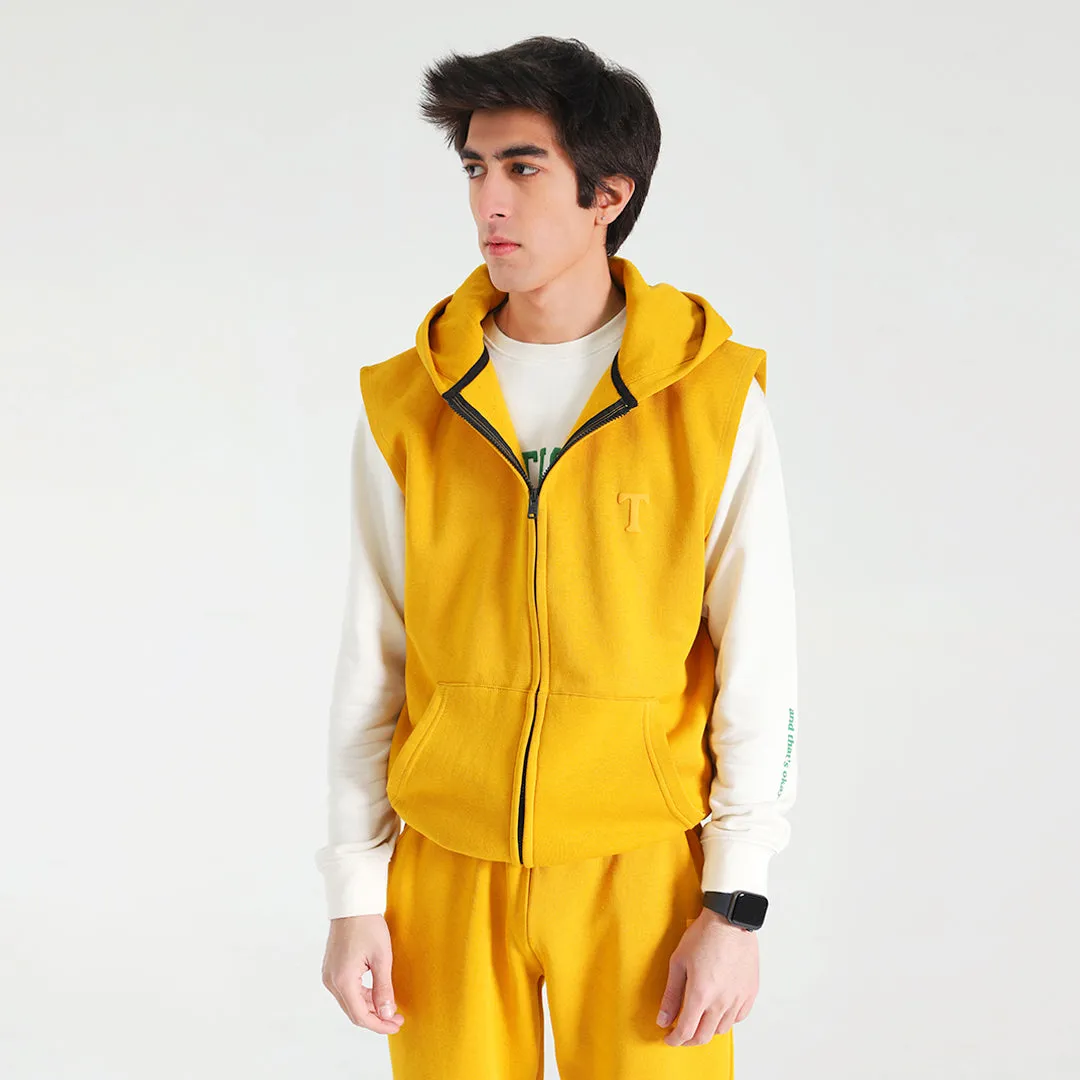 Mustard Sleeveless Fleece Hoodie