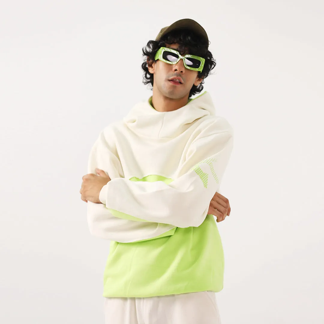 Neon Oversized Boxy Funnel Spliced Hoodie