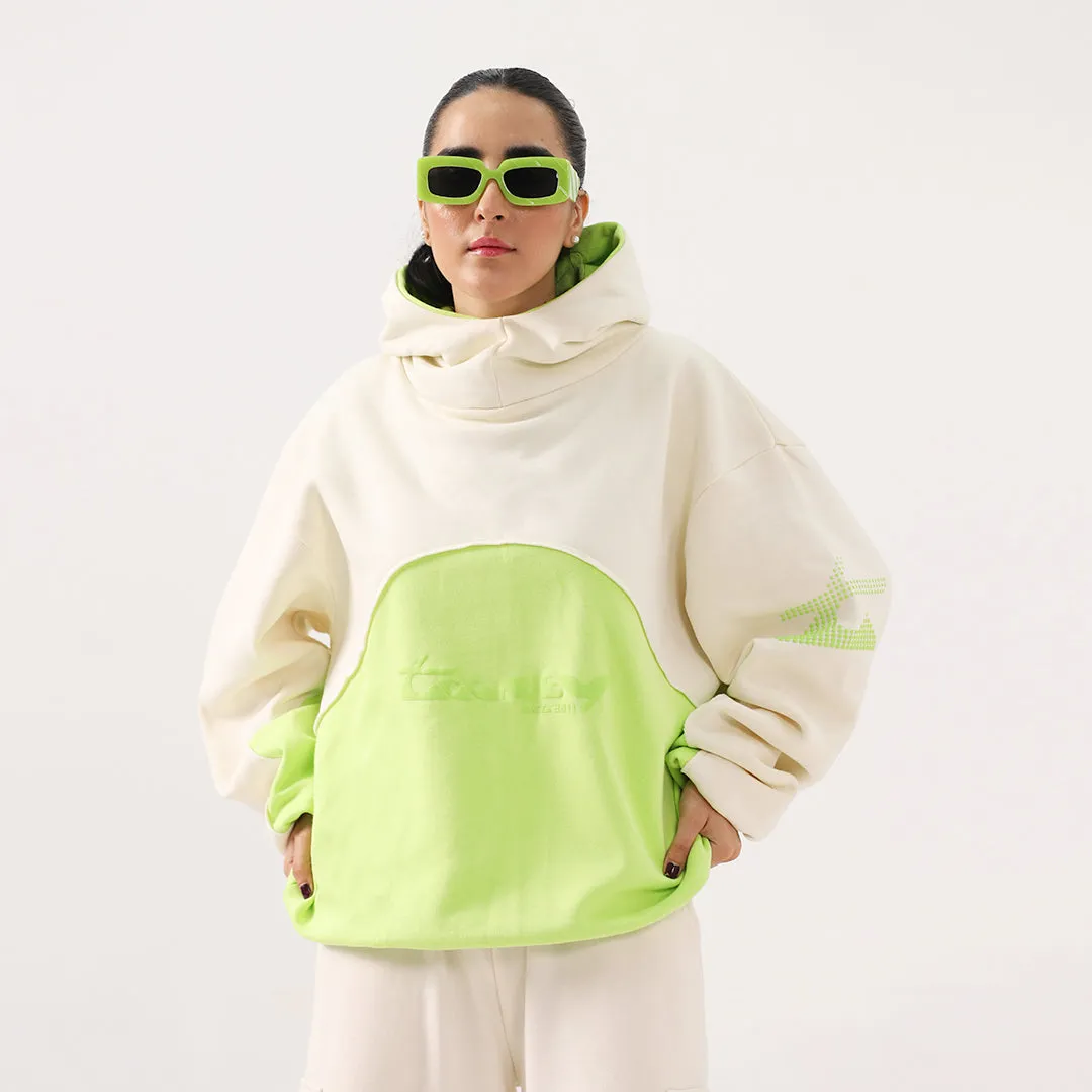 Neon Oversized Boxy Funnel Spliced Hoodie