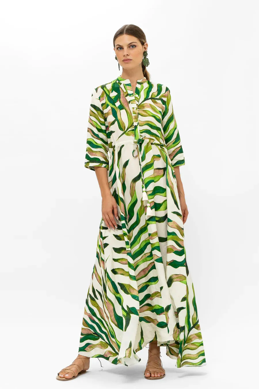 Oliphant Womens Cinched Maxi Shirt Dress in Maldive Green