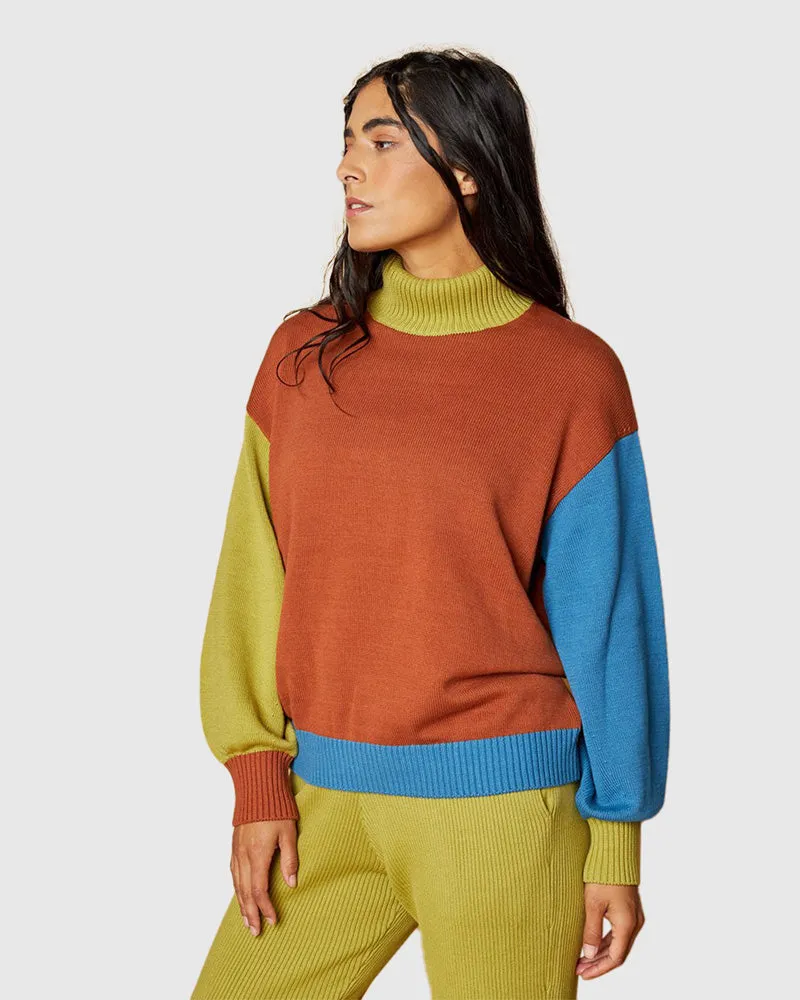 Organic Cotton Colorblock Sweater - Rust