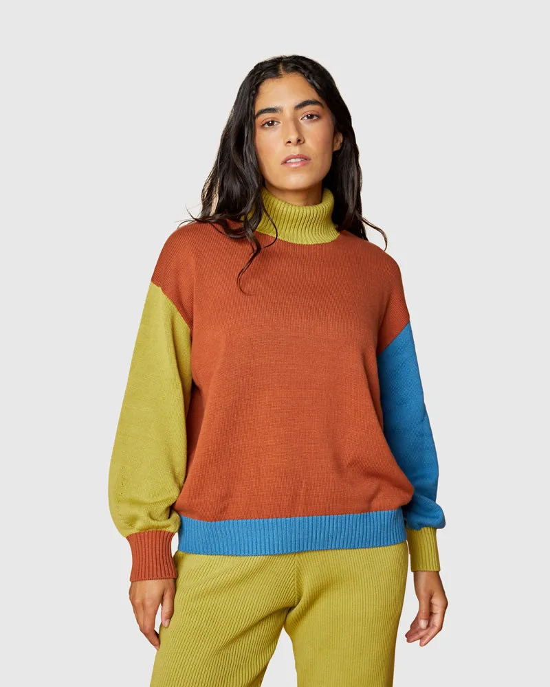 Organic Cotton Colorblock Sweater - Rust