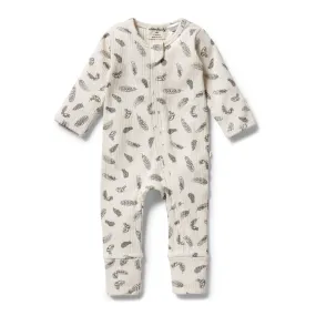 Organic Rib Zipsuit With Feet, Tiny Feather