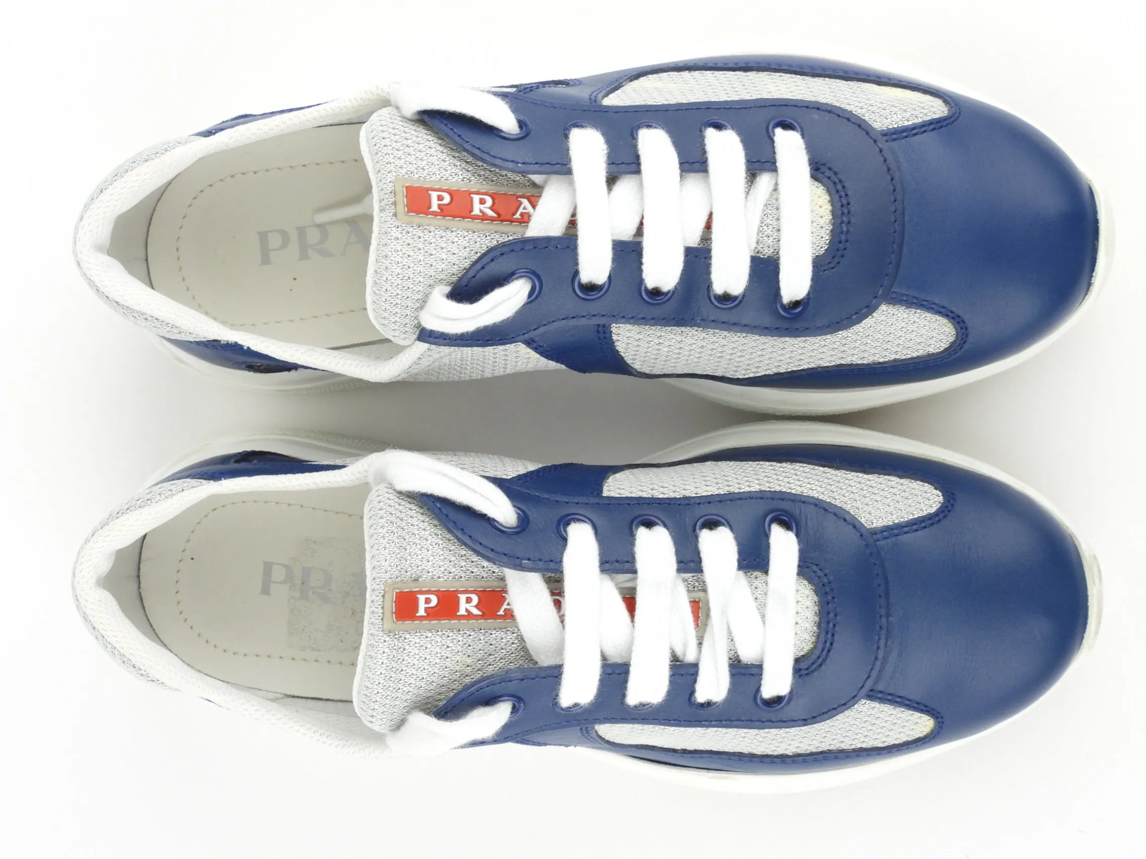 Prada Sport Blue Leather and Mesh Sneakers - 37.5