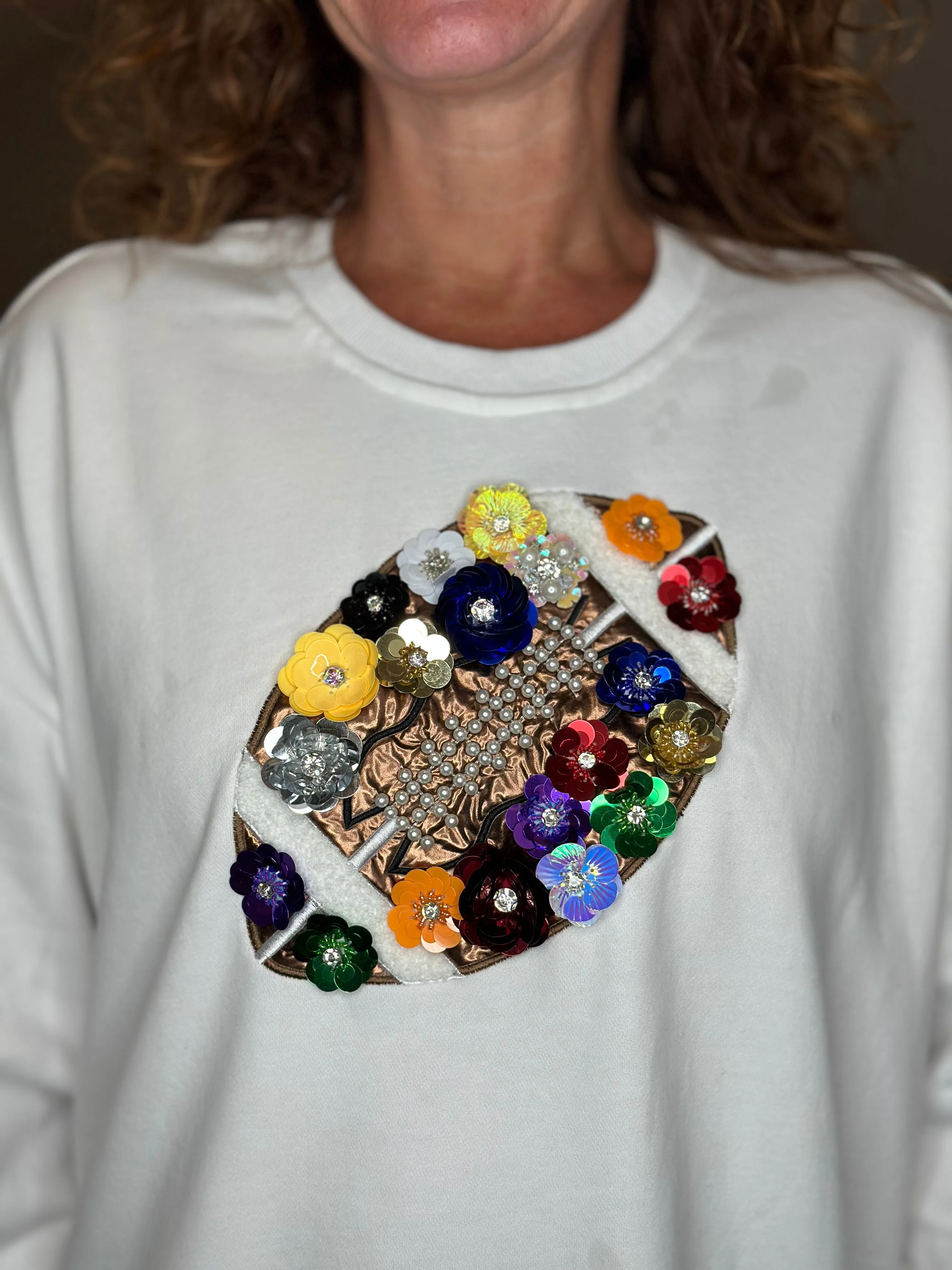 Queen of Sparkles Rainbow Floral Football Sweatshirt