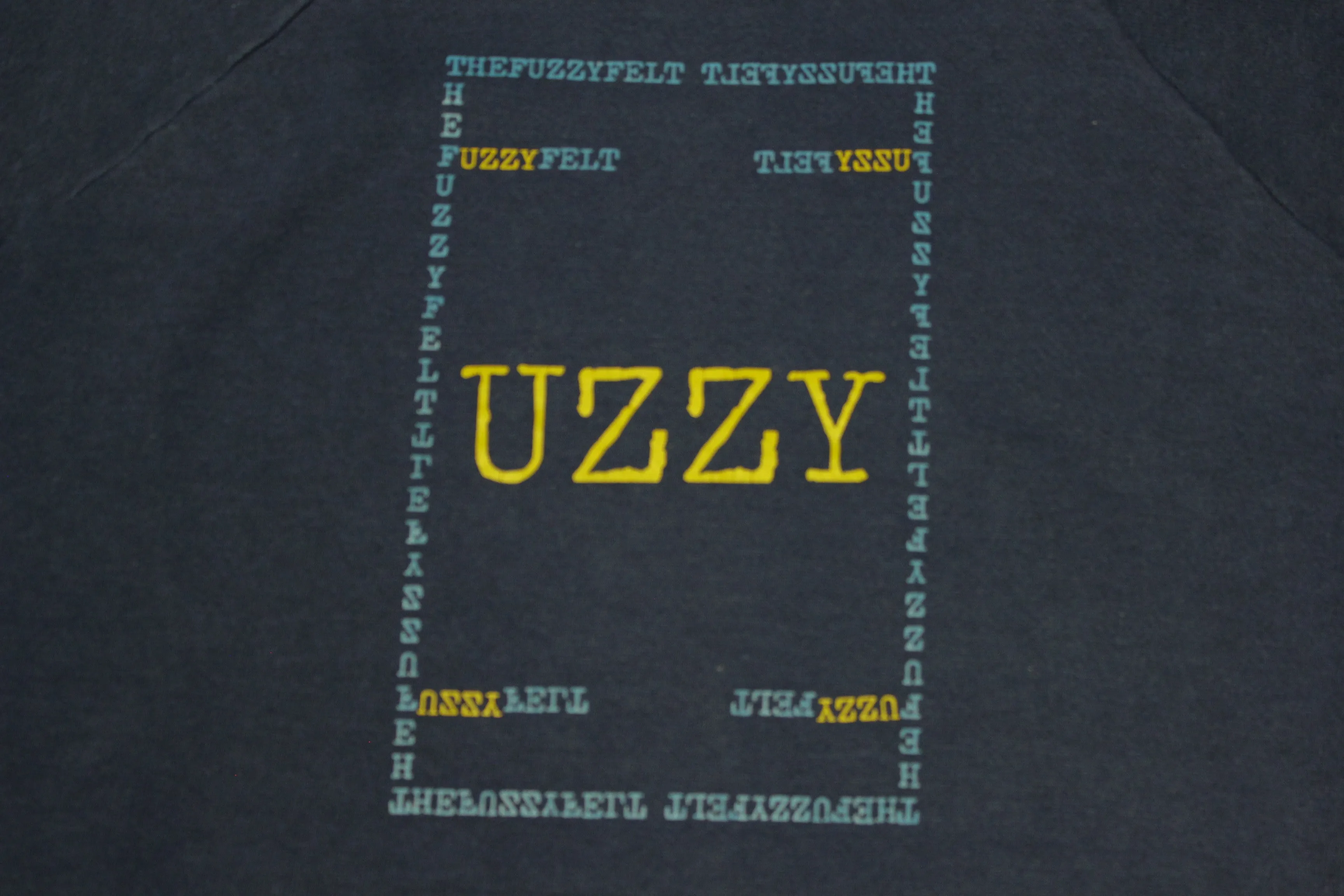 "UZZY" Fuzzy Felt Custom Hand Printed Logo On Authentic Vintage Sweatshirt