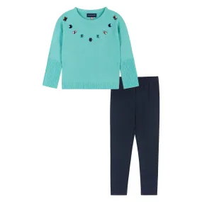 Rhinestone Sweater & Legging Set  | Aqua