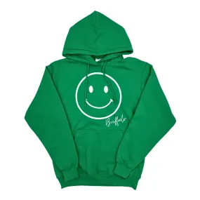 Smiley Face With Buffalo Wordmark Green Hoodie