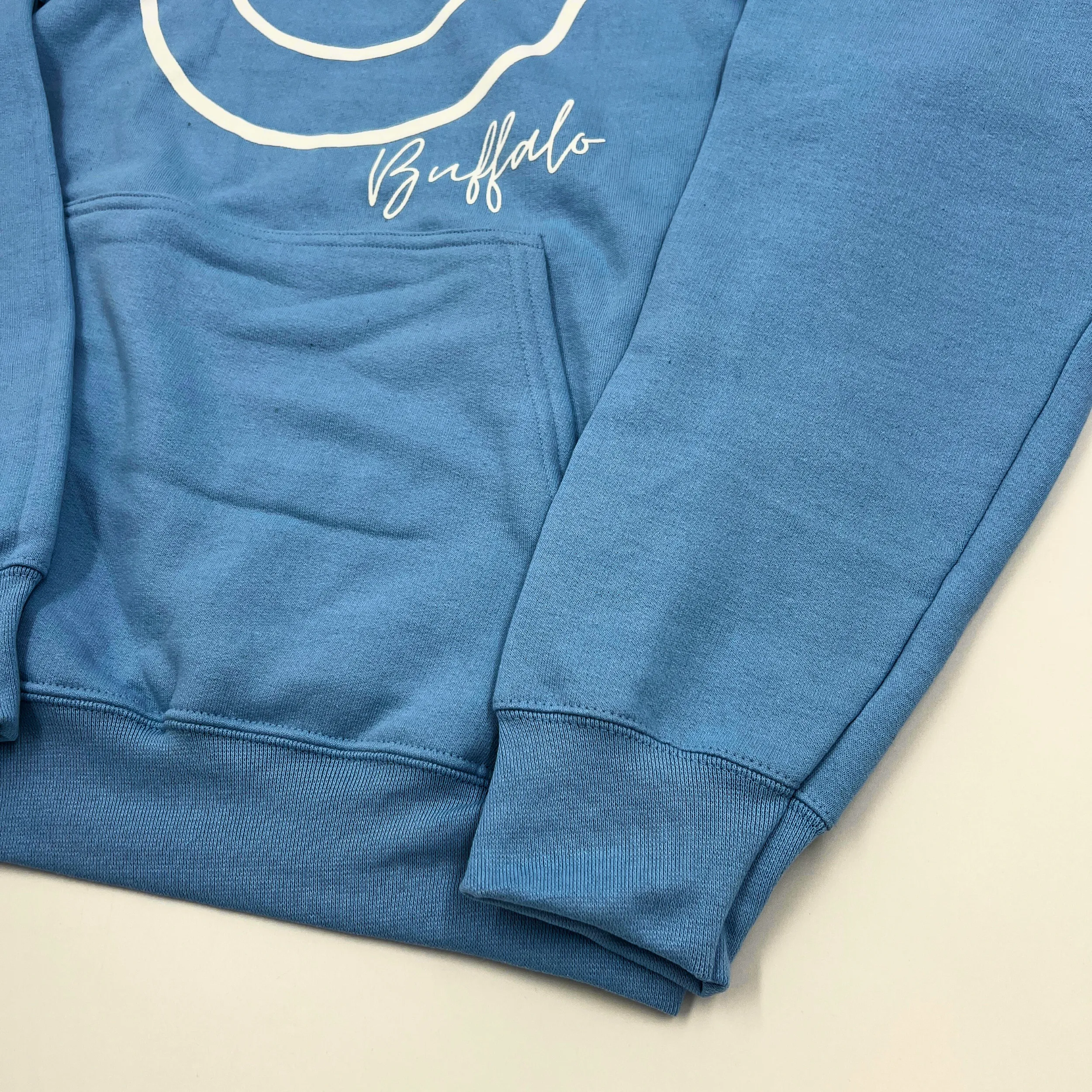 Smiley Face With Buffalo Wordmark Light Blue Hoodie