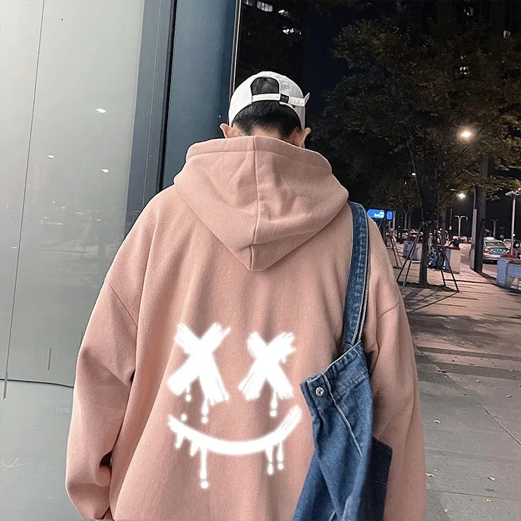 Smiley reflective velvet thick hoodies